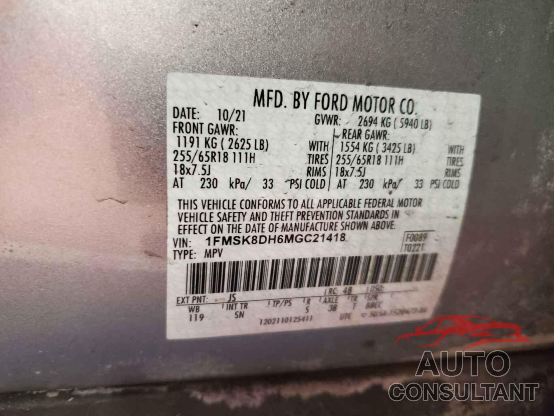 FORD EXPLORER 2021 - 1FMSK8DH6MGC21418