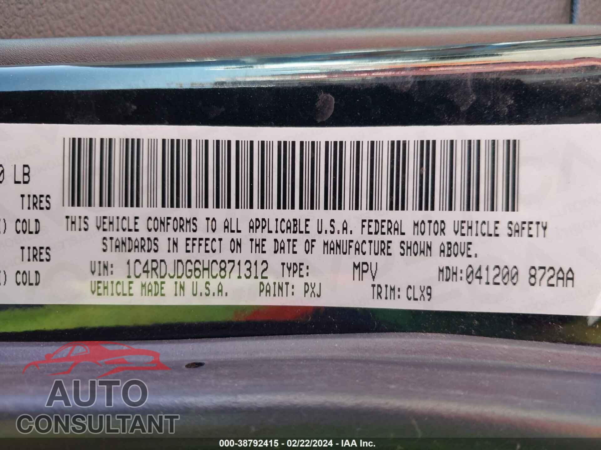 DODGE DURANGO 2017 - 1C4RDJDG6HC871312