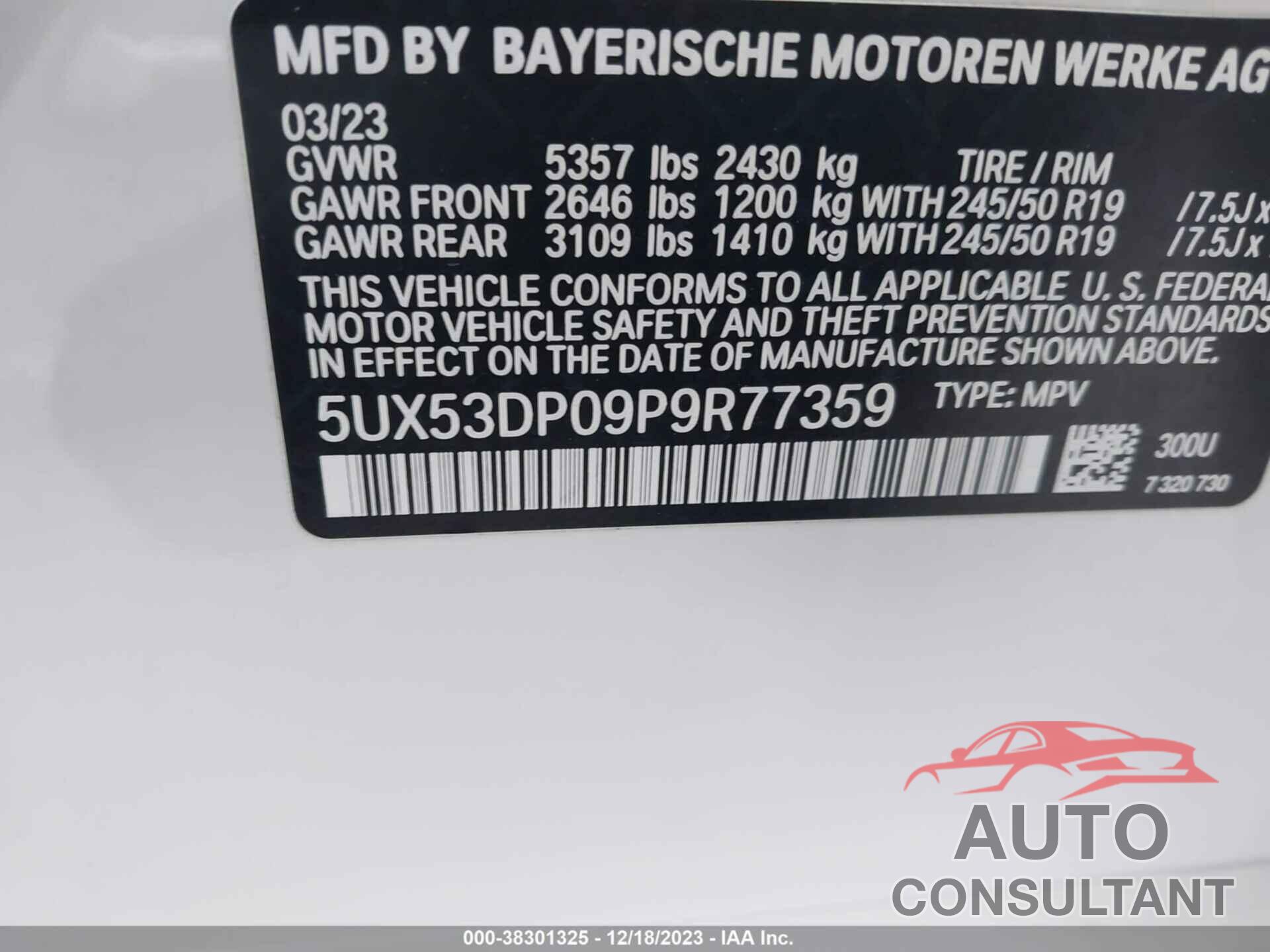 BMW X3 2023 - 5UX53DP09P9R77359