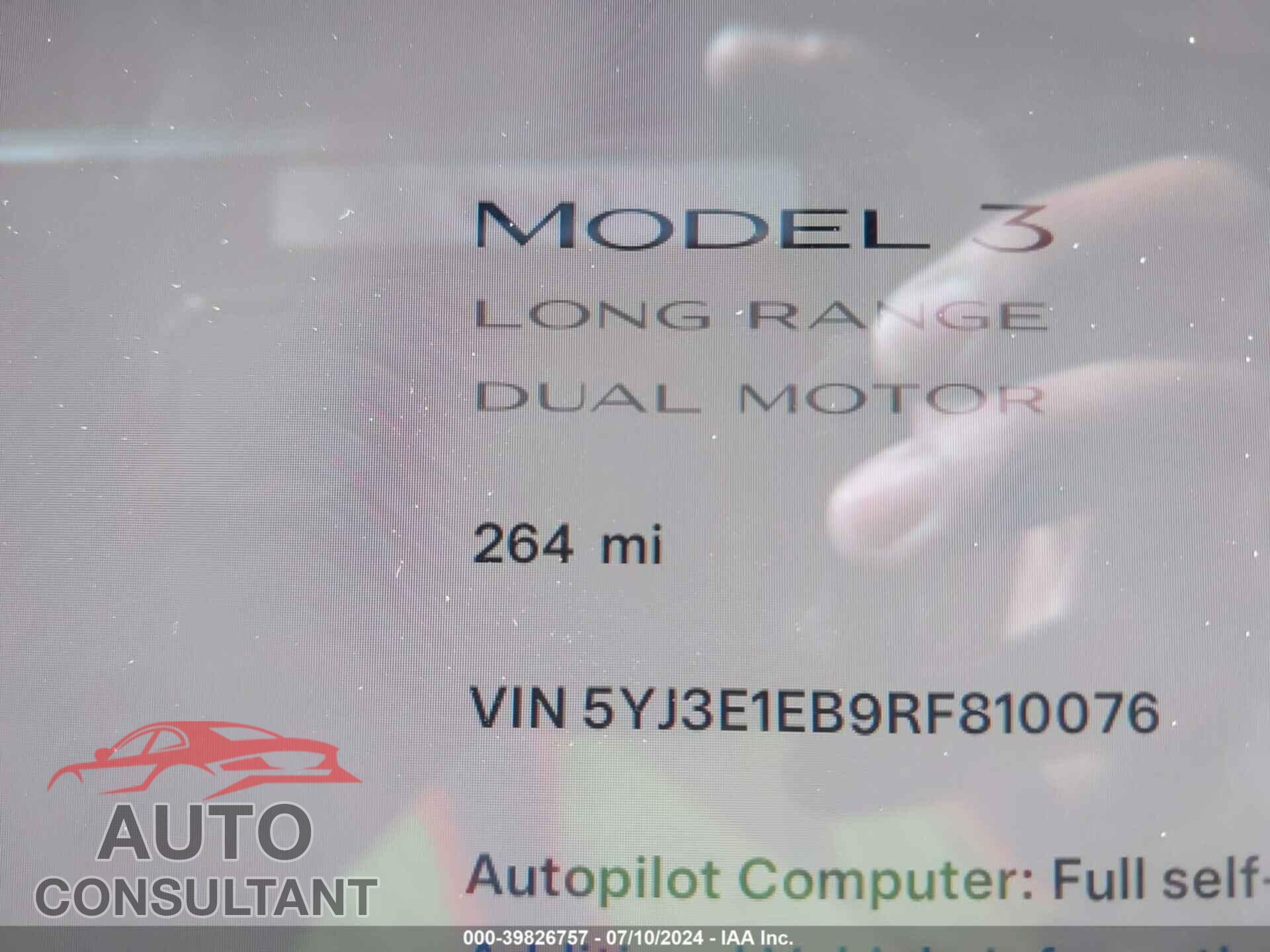 TESLA MODEL 3 2024 - 5YJ3E1EB9RF810076