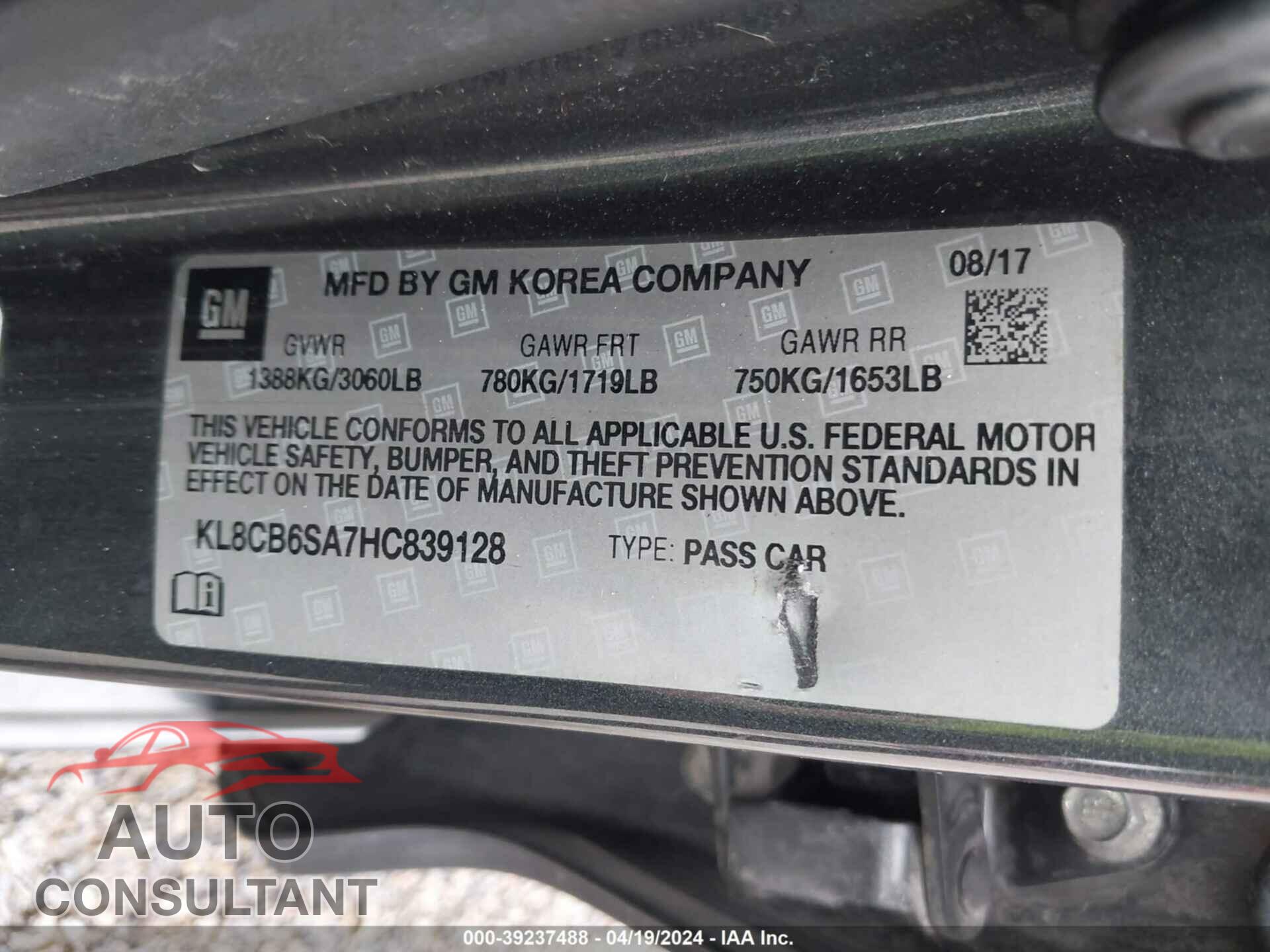 CHEVROLET SPARK 2017 - KL8CB6SA7HC839128
