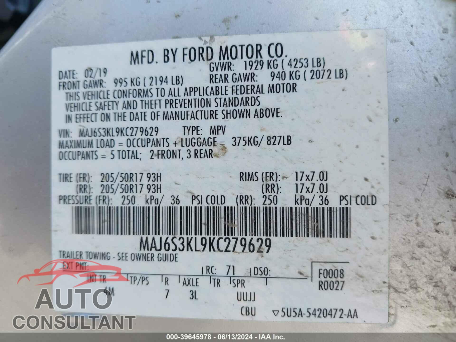 FORD ECOSPORT 2019 - MAJ6S3KL9KC279629