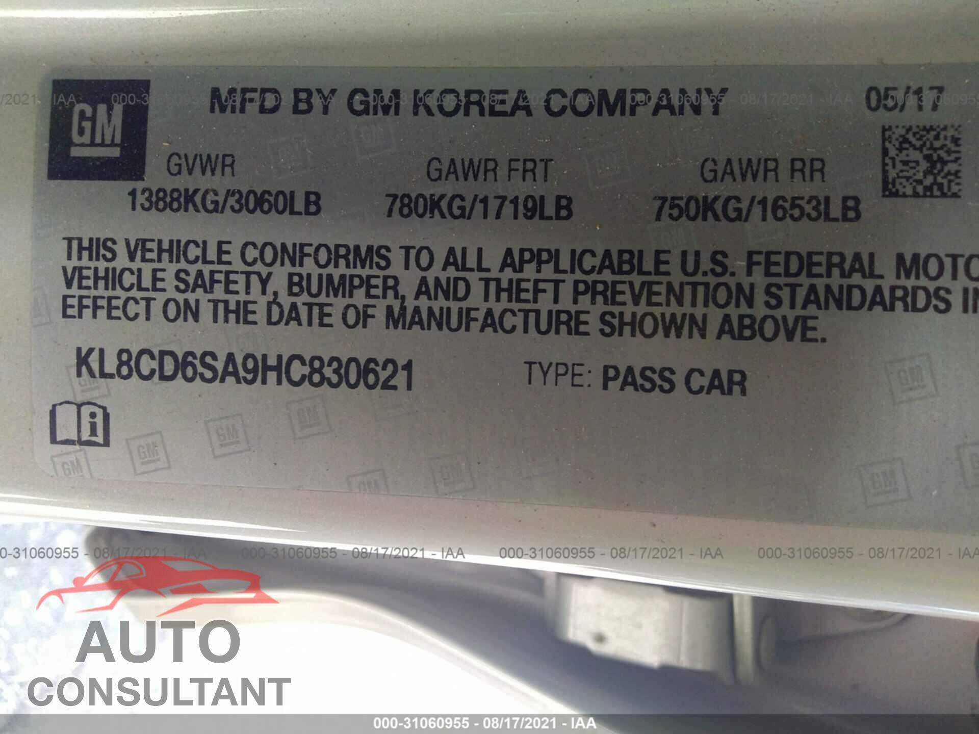CHEVROLET SPARK 2017 - KL8CD6SA9HC830621