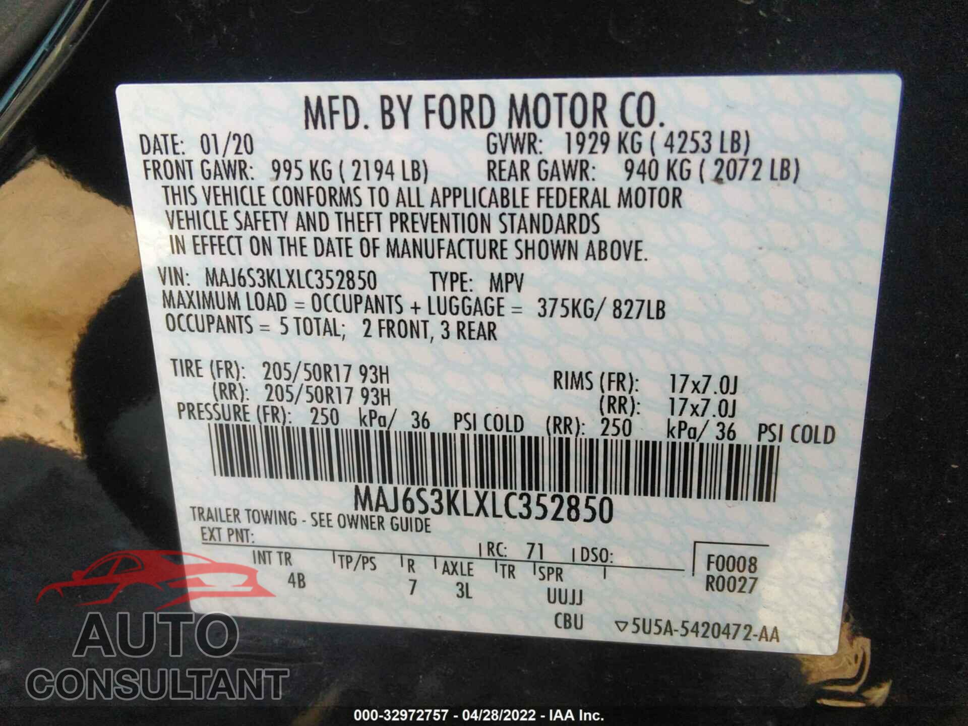 FORD ECOSPORT 2020 - MAJ6S3KLXLC352850