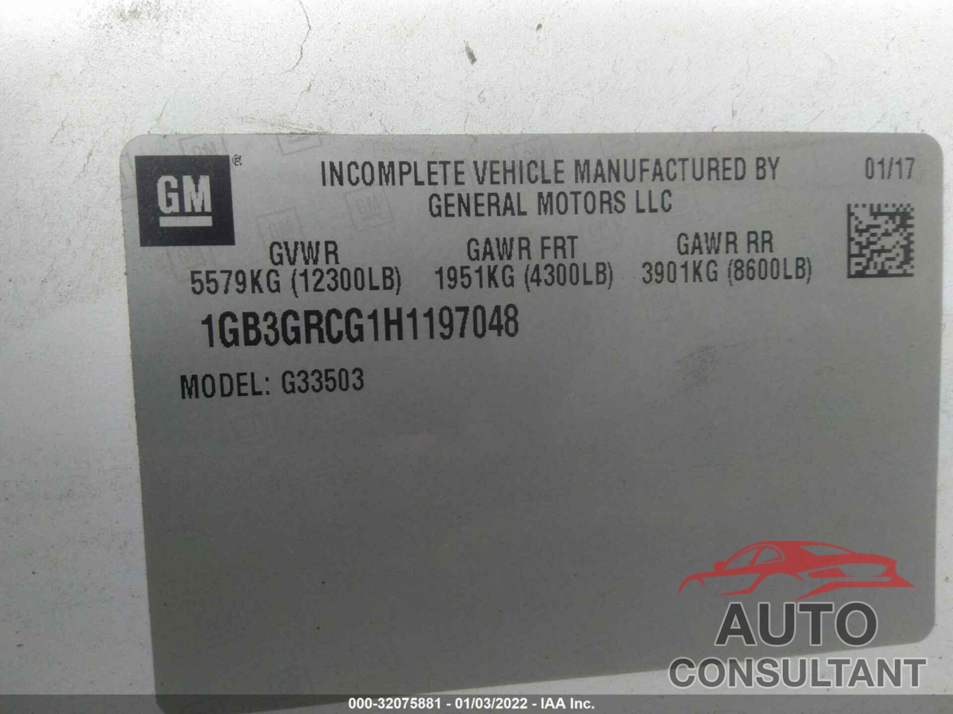 CHEVROLET EXPRESS COMMERCIAL 2017 - 1GB3GRCG1H1197048