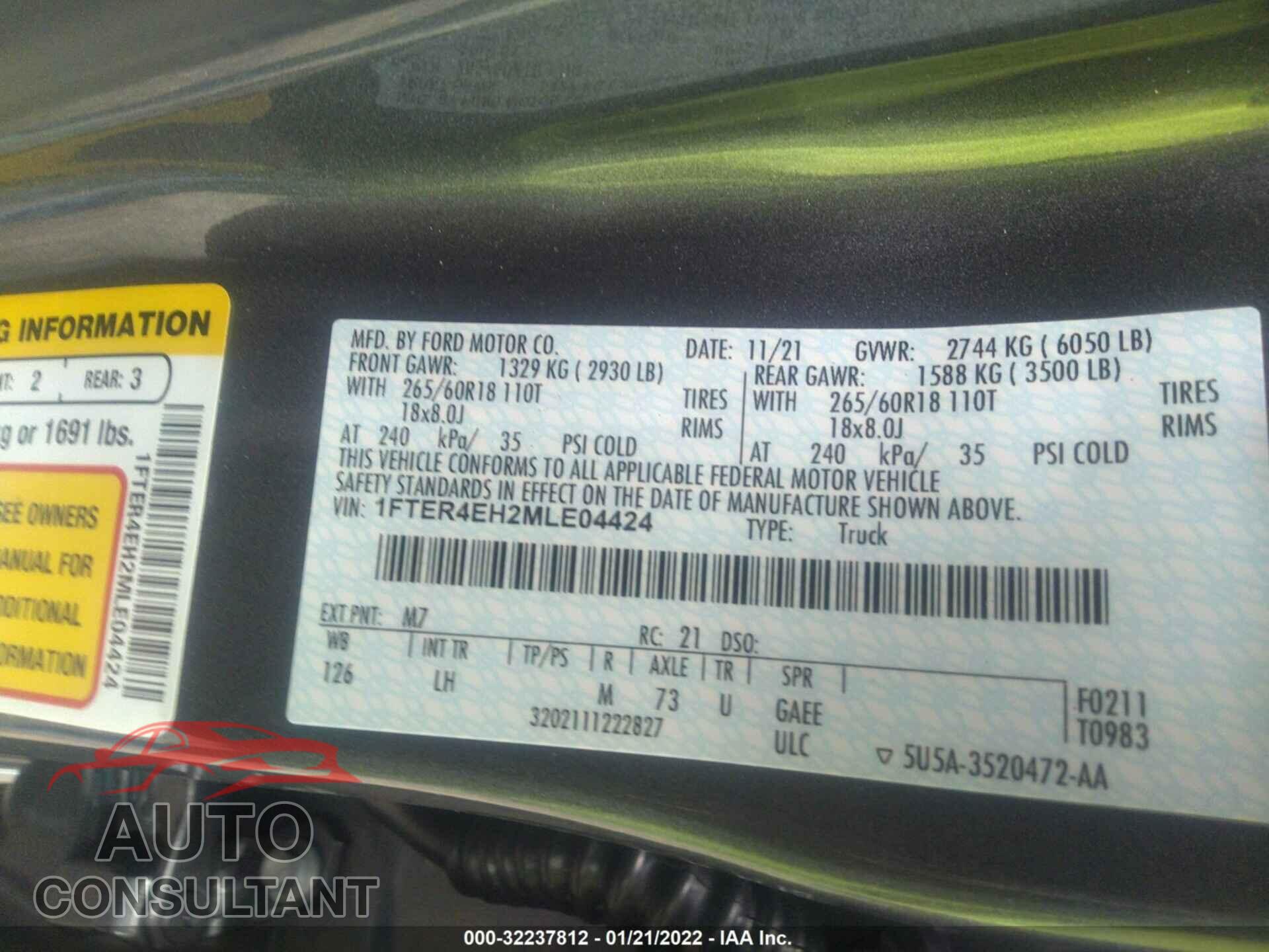 FORD RANGER 2021 - 1FTER4EH2MLE04424