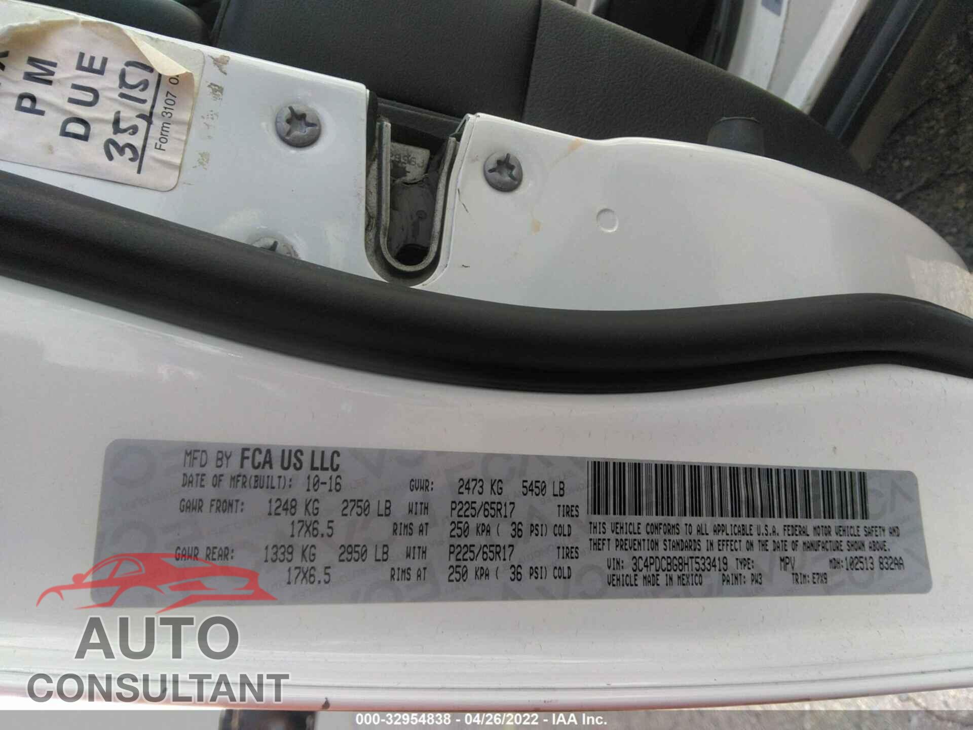 DODGE JOURNEY 2017 - 3C4PDCBG8HT533419