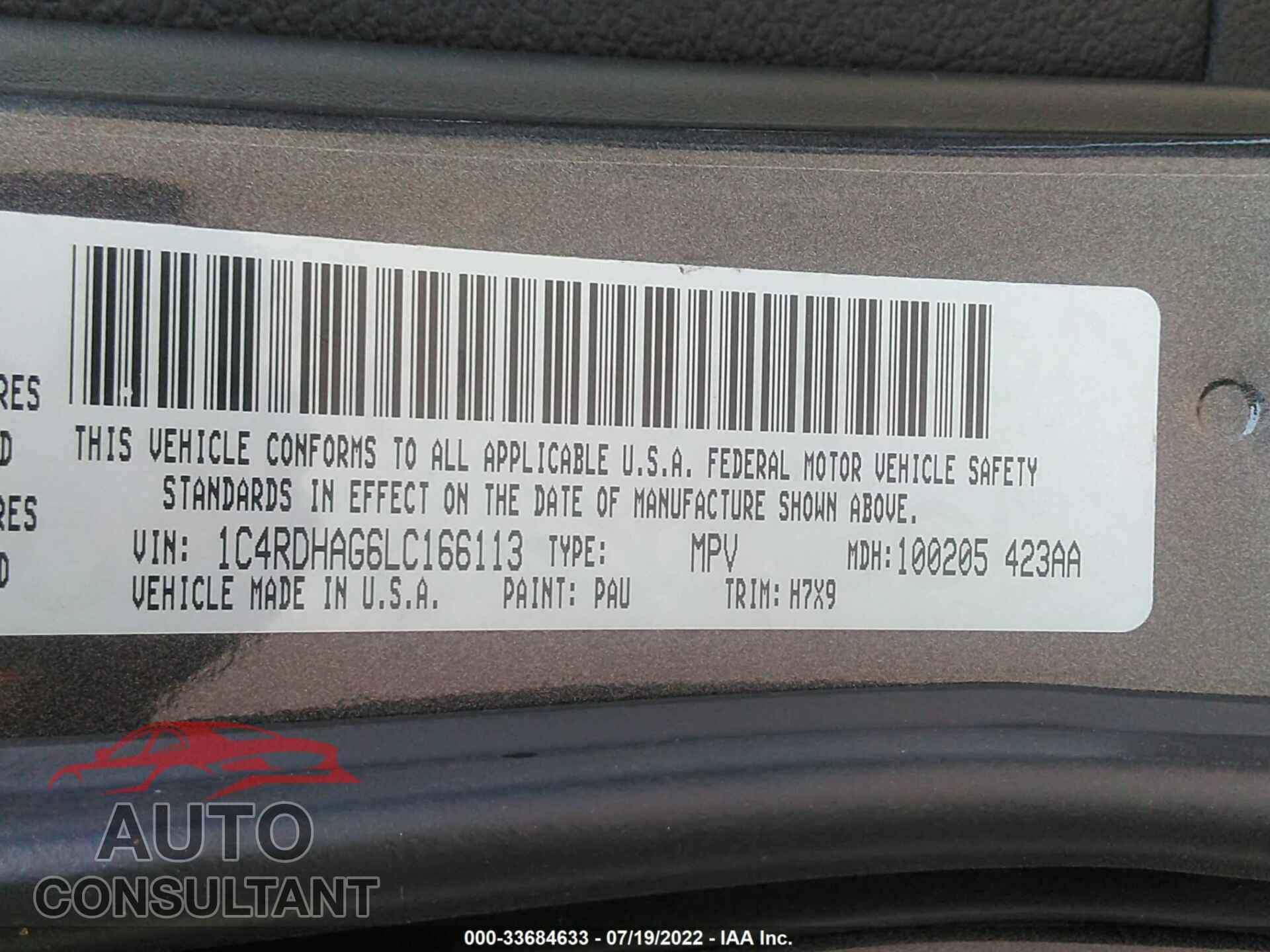 DODGE DURANGO 2020 - 1C4RDHAG6LC166113
