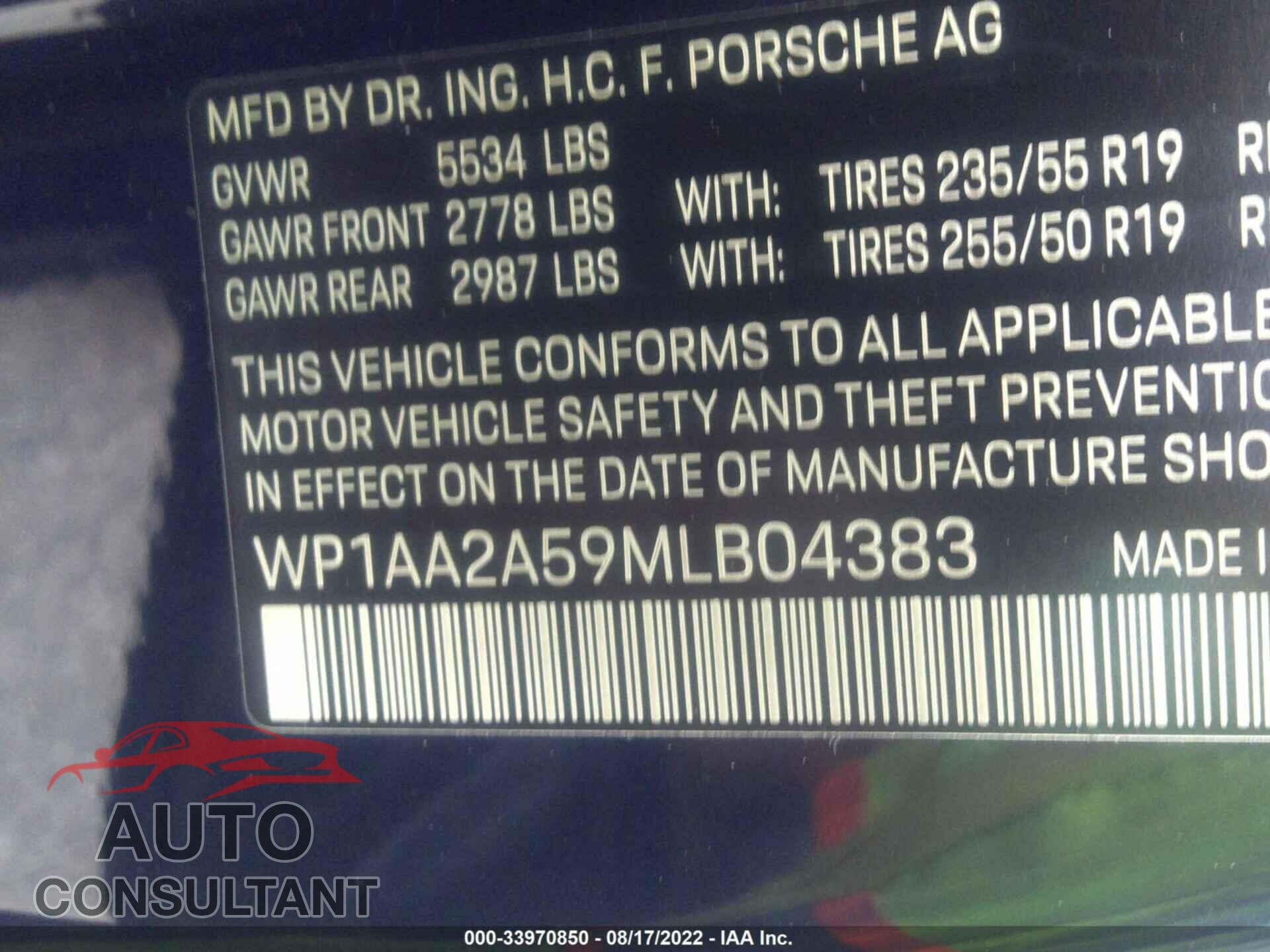 PORSCHE MACAN 2021 - WP1AA2A59MLB04383
