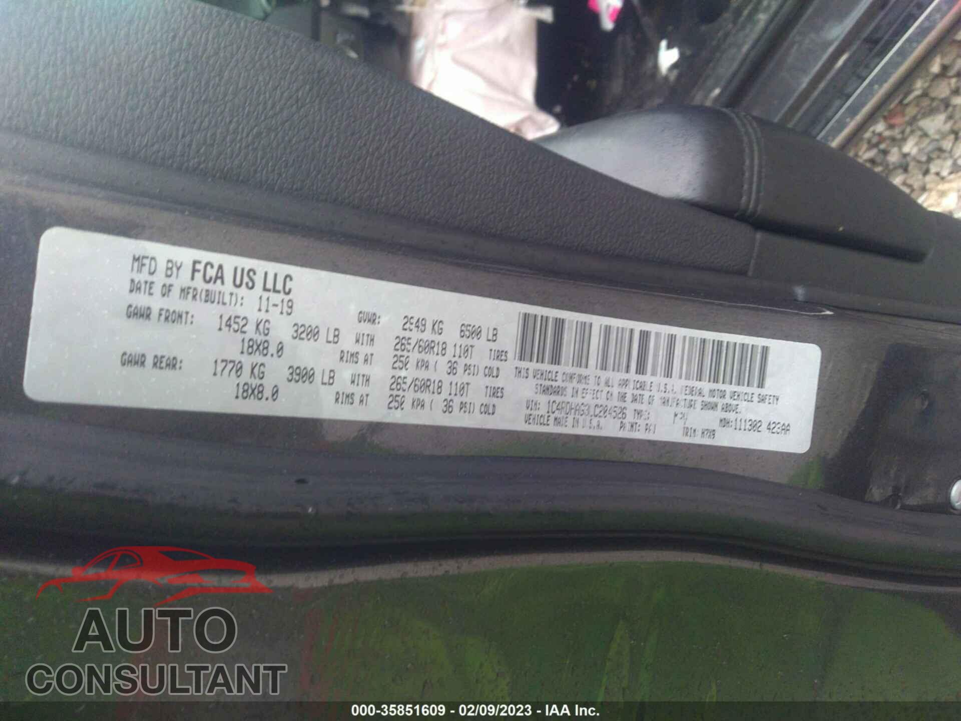 DODGE DURANGO 2020 - 1C4RDHAG3LC204526