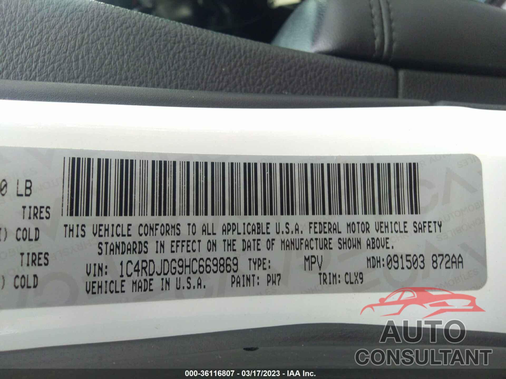 DODGE DURANGO 2017 - 1C4RDJDG9HC669869