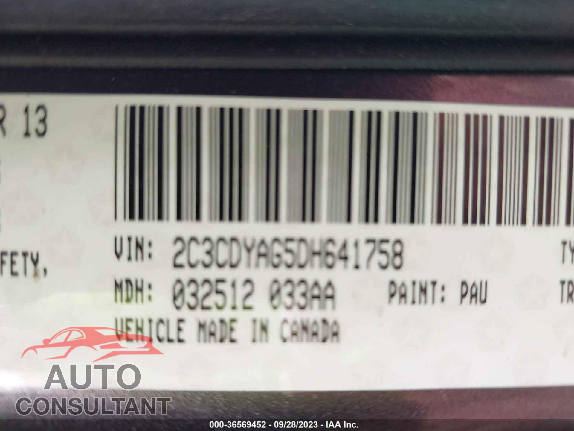 DODGE CHALLENGER 2013 - 2C3CDYAG5DH641758