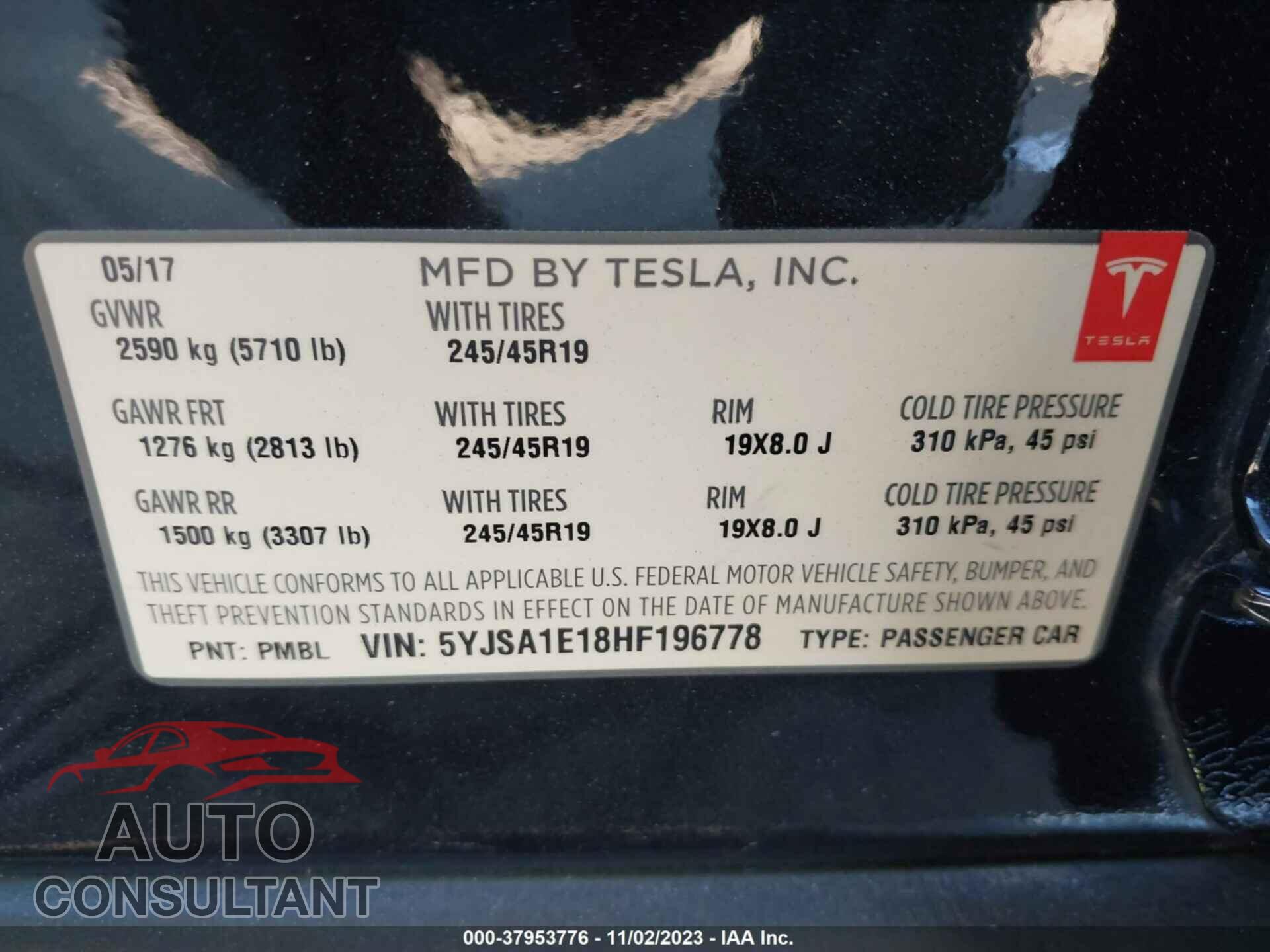 TESLA MODEL S 2017 - 5YJSA1E18HF196778
