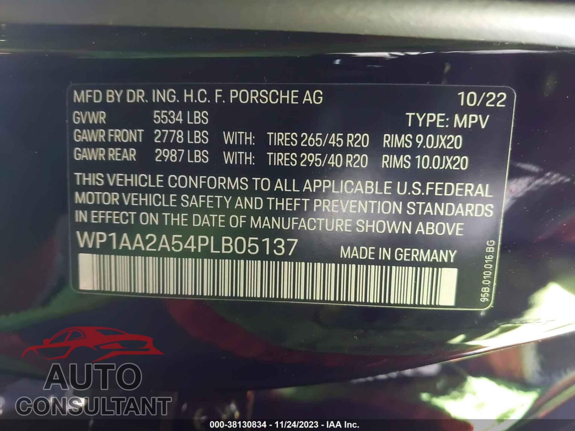 PORSCHE MACAN 2023 - WP1AA2A54PLB05137
