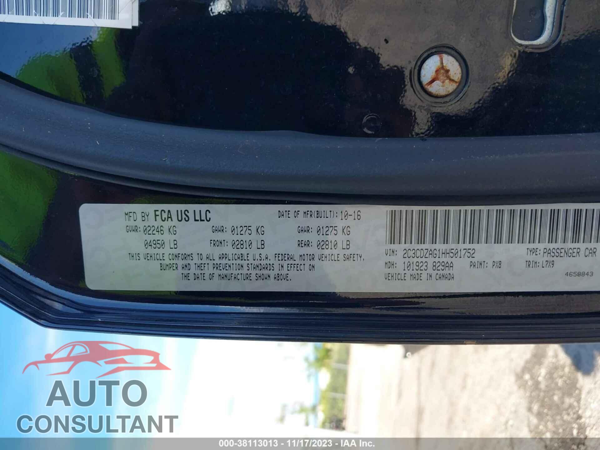 DODGE CHALLENGER 2017 - 2C3CDZAG1HH501752