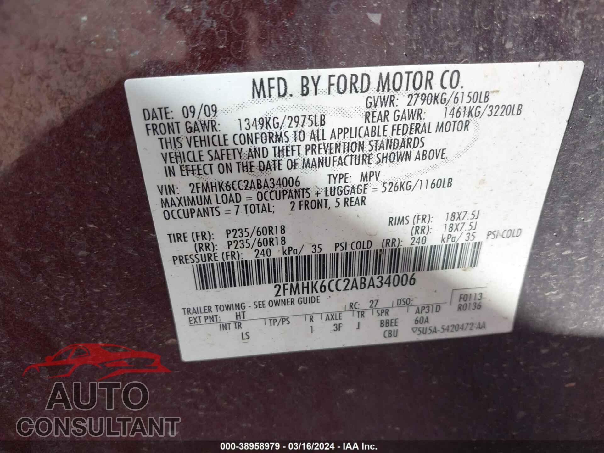 FORD FLEX 2010 - 2FMHK6CC2ABA34006