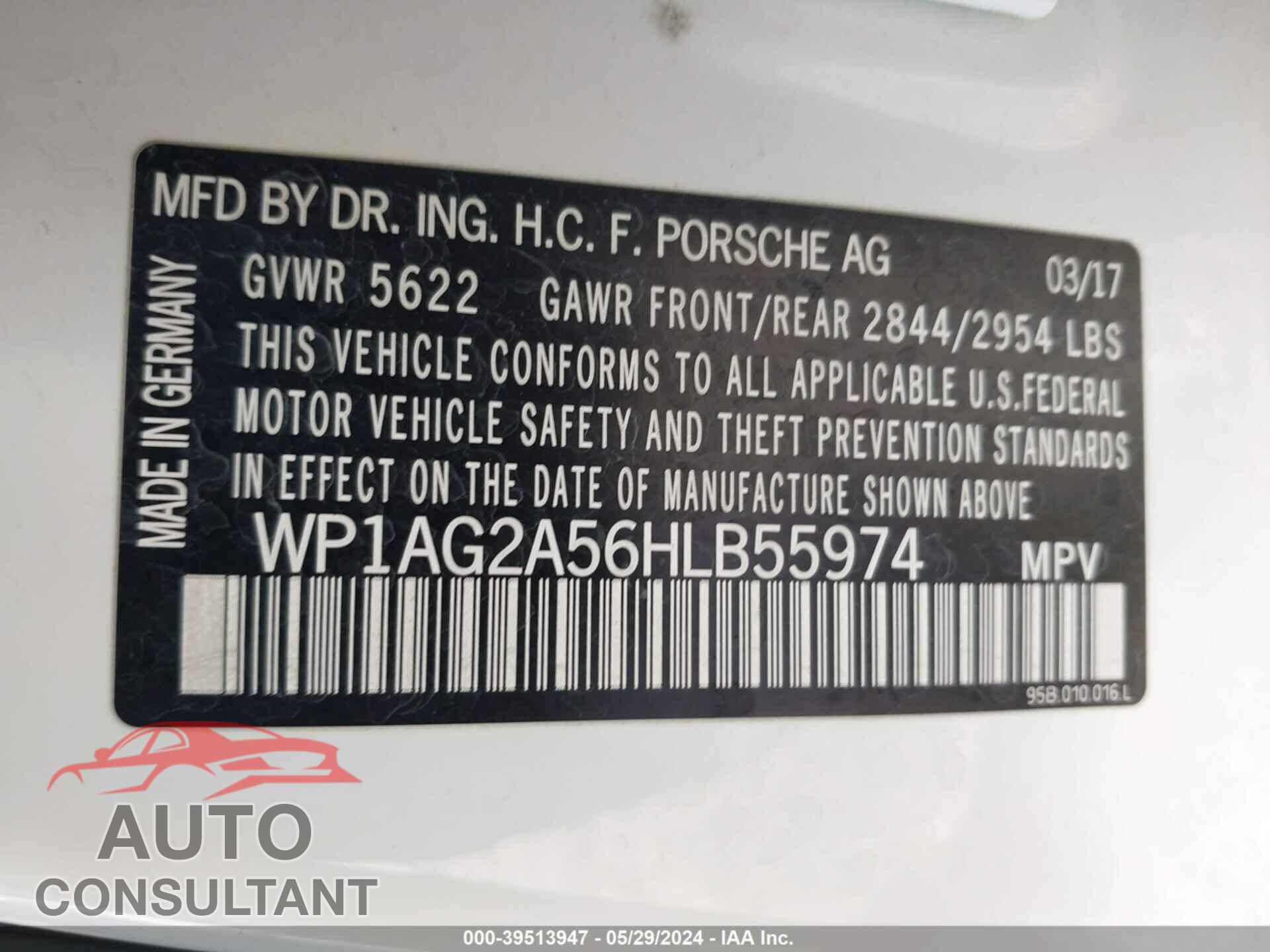 PORSCHE MACAN 2017 - WP1AG2A56HLB55974