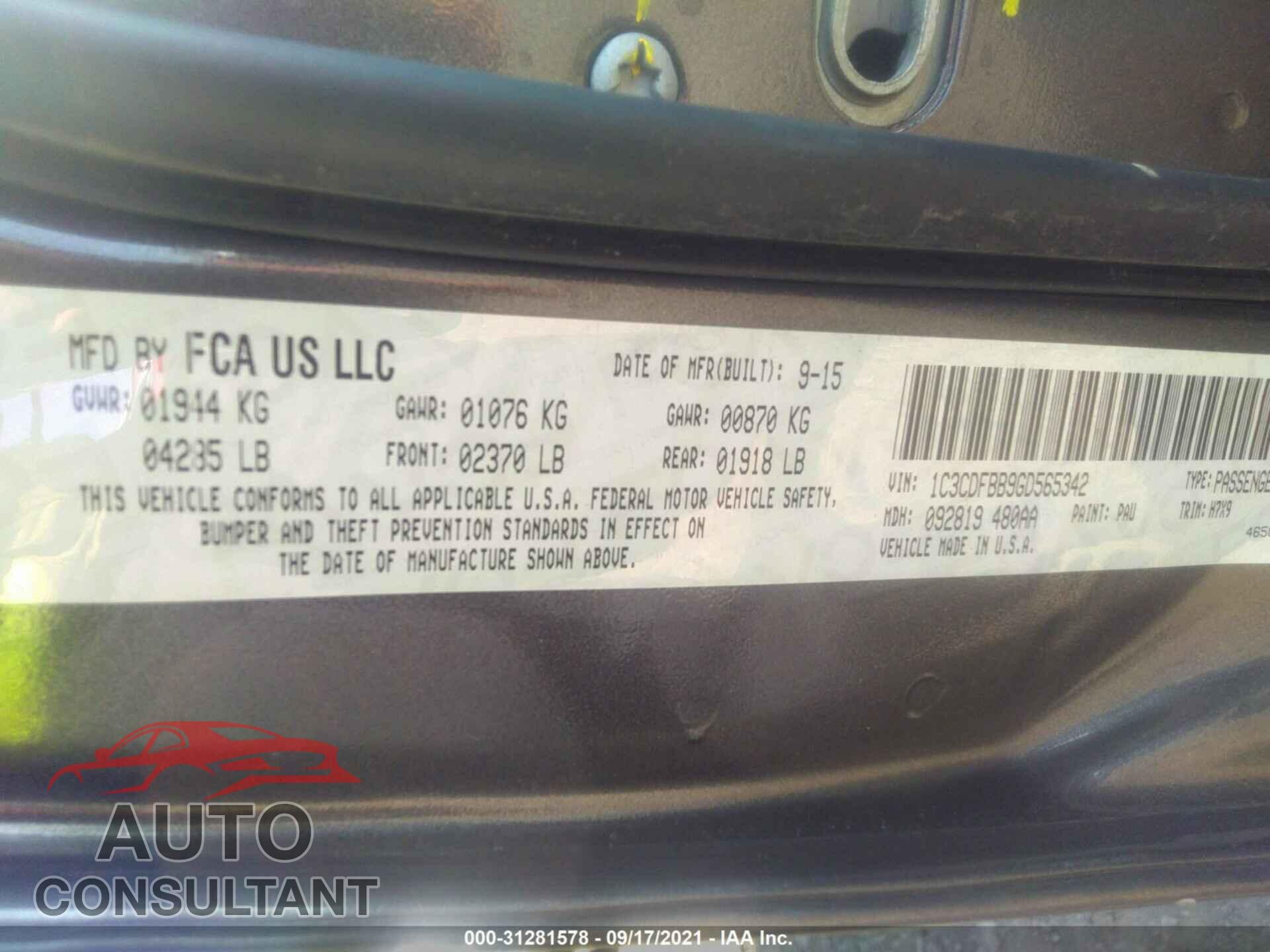 DODGE DART 2016 - 1C3CDFBB9GD565342