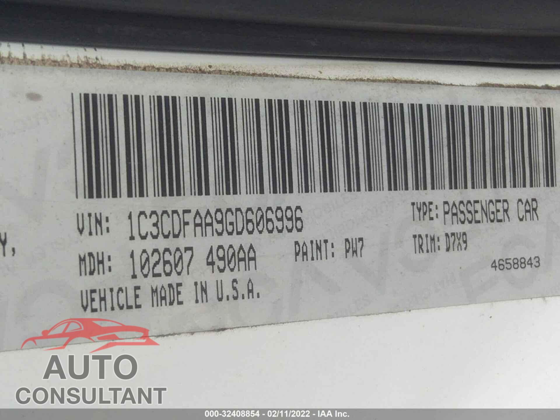 DODGE DART 2016 - 1C3CDFAA9GD606996