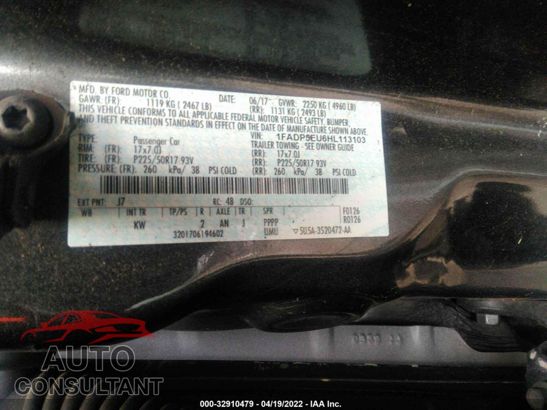 FORD C-MAX ENERGI 2017 - 1FADP5EU6HL113103