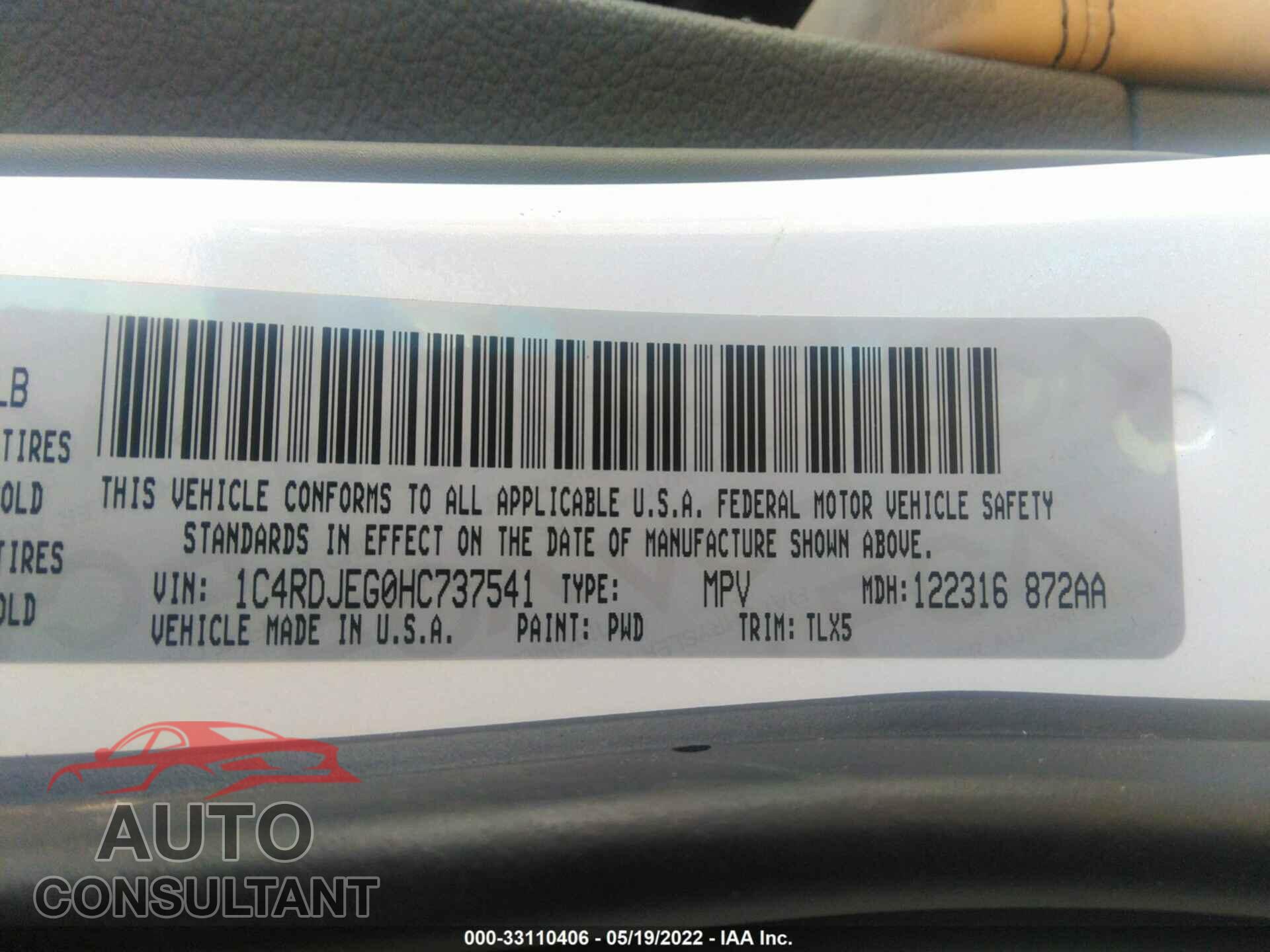 DODGE DURANGO 2017 - 1C4RDJEG0HC737541