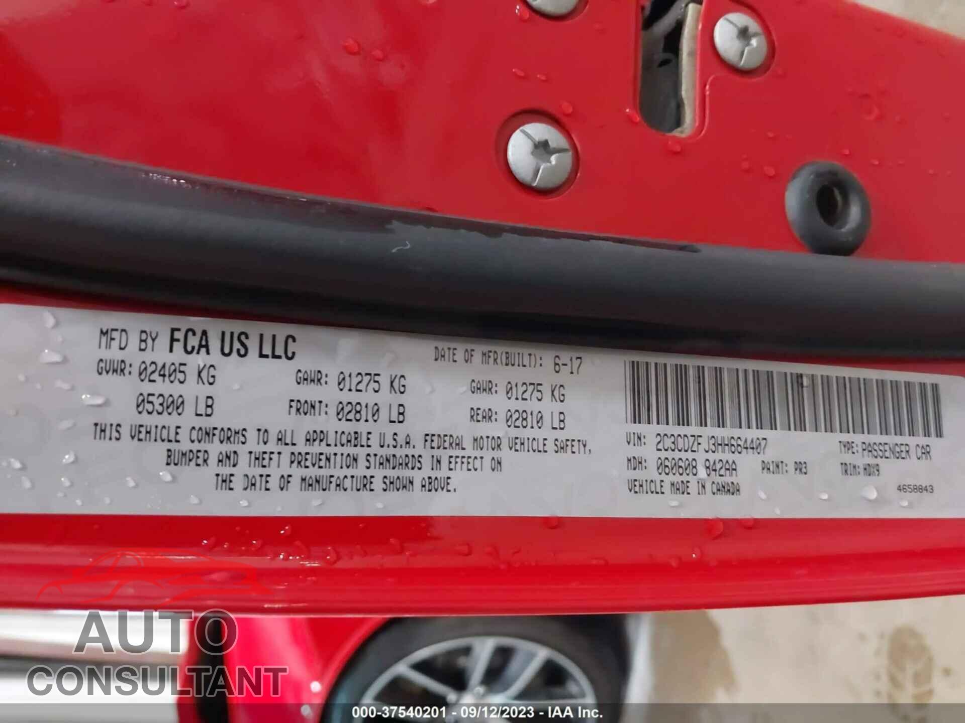 DODGE CHALLENGER 2017 - 2C3CDZFJ3HH664407