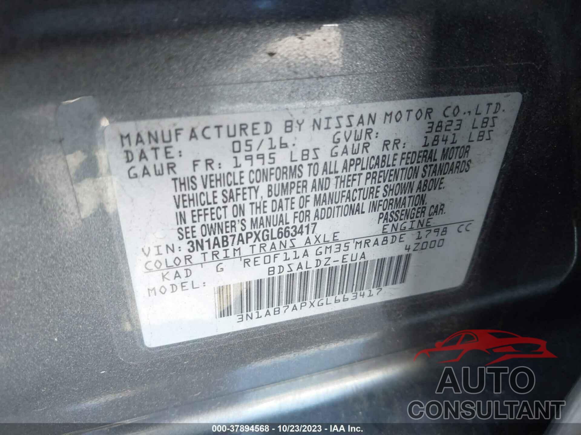 NISSAN SENTRA 2016 - 3N1AB7APXGL663417