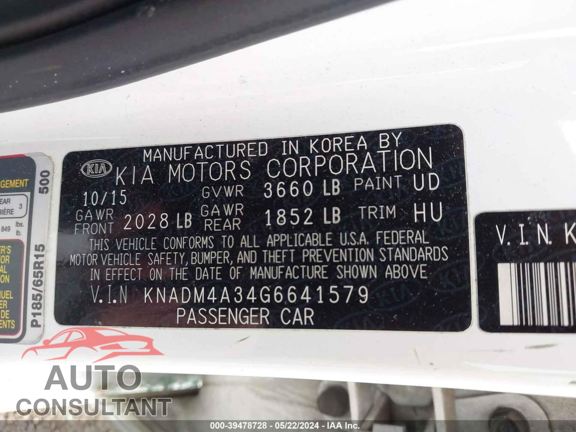 KIA RIO 2016 - KNADM4A34G6641579