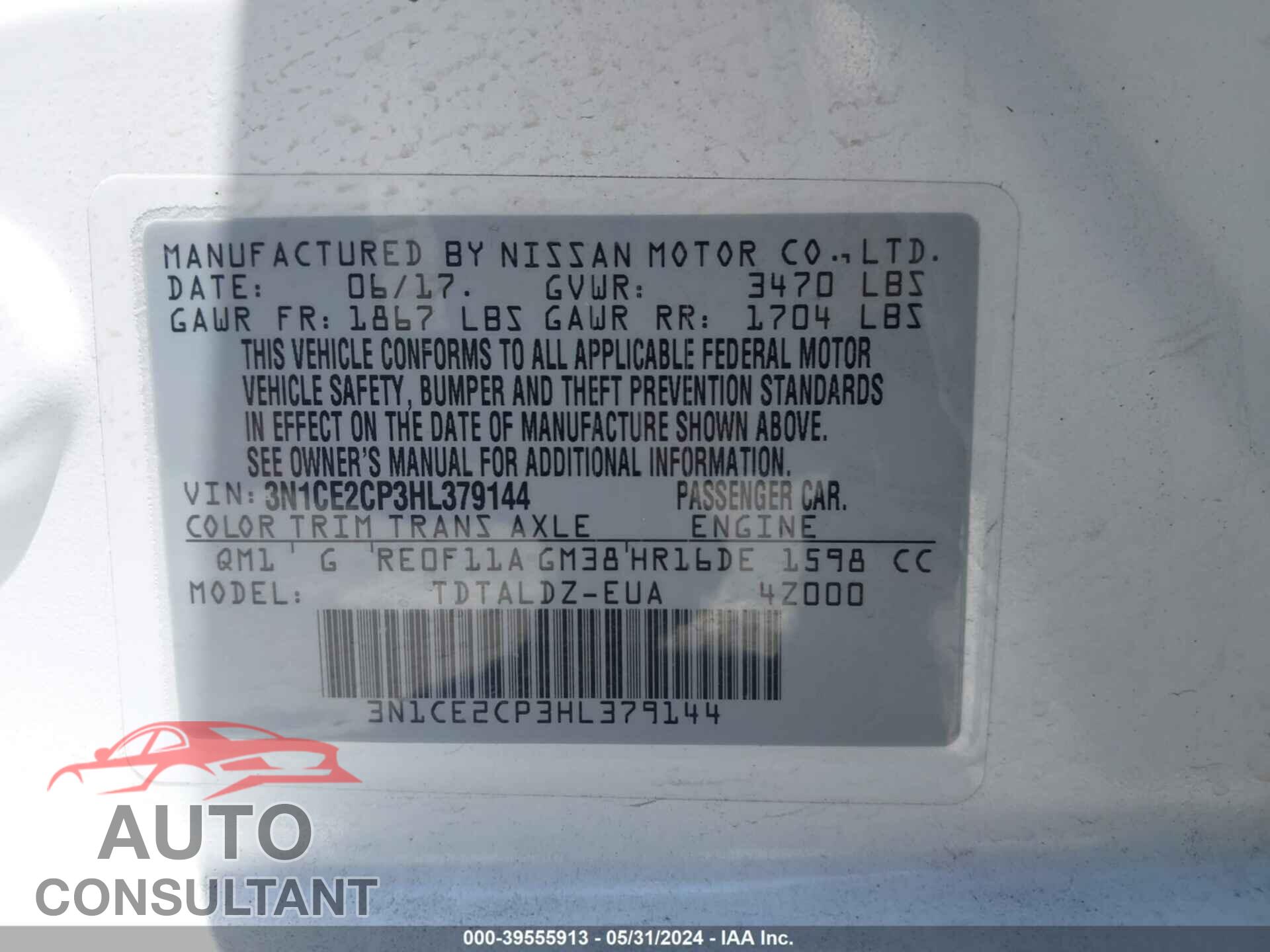 NISSAN VERSA NOTE 2017 - 3N1CE2CP3HL379144