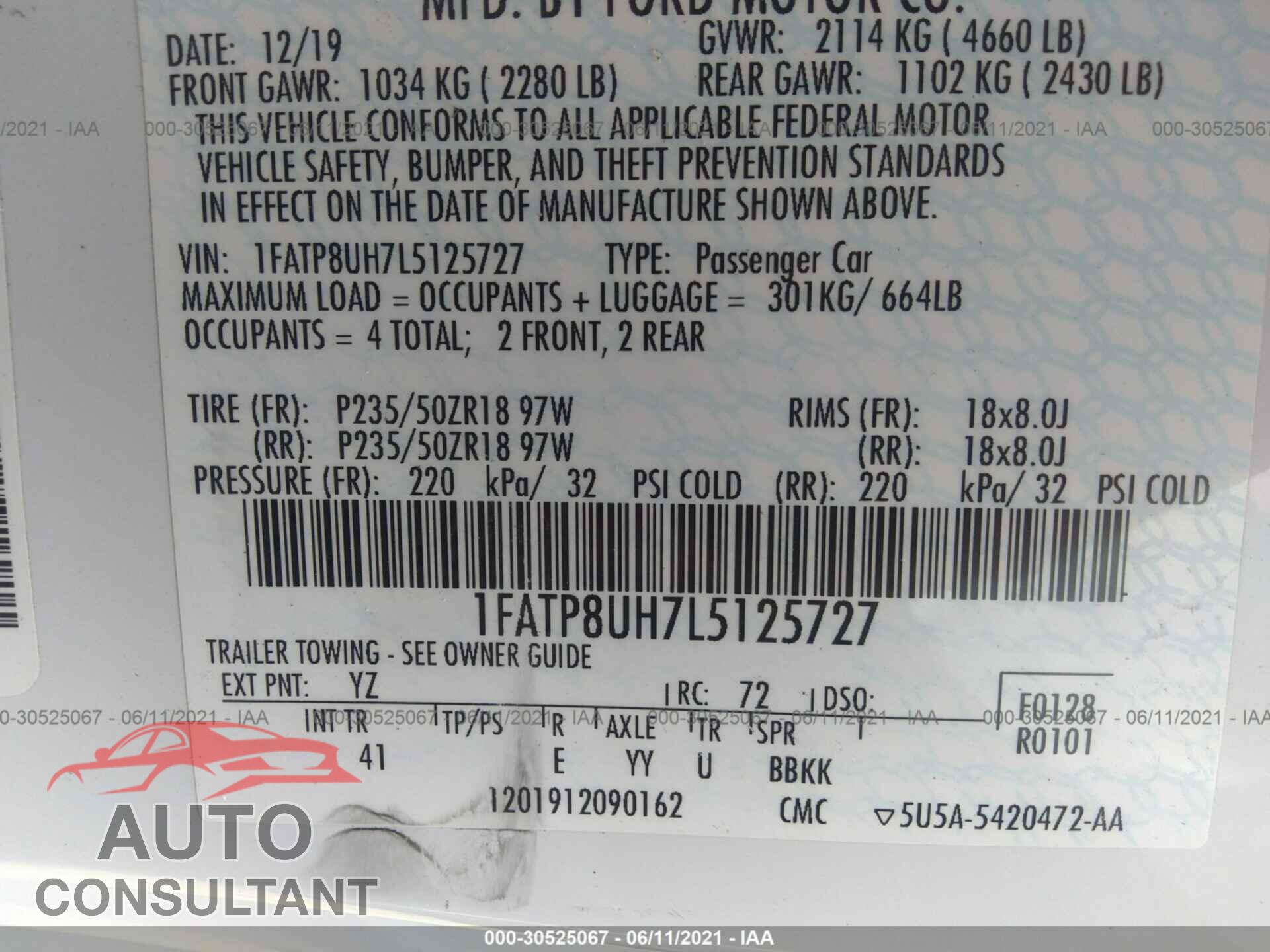 FORD MUSTANG 2020 - 1FATP8UH7L5125727