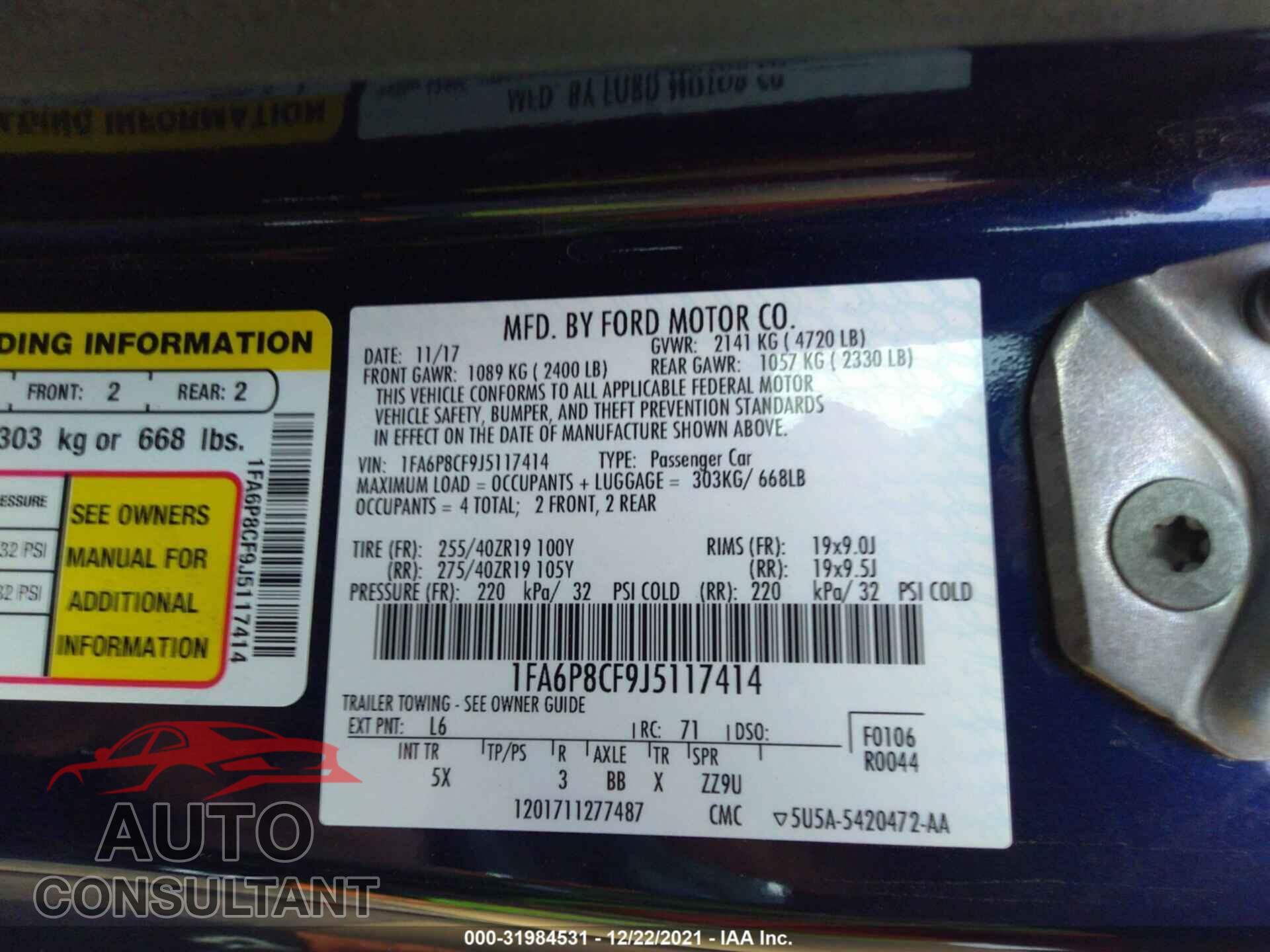 FORD MUSTANG 2018 - 1FA6P8CF9J5117414