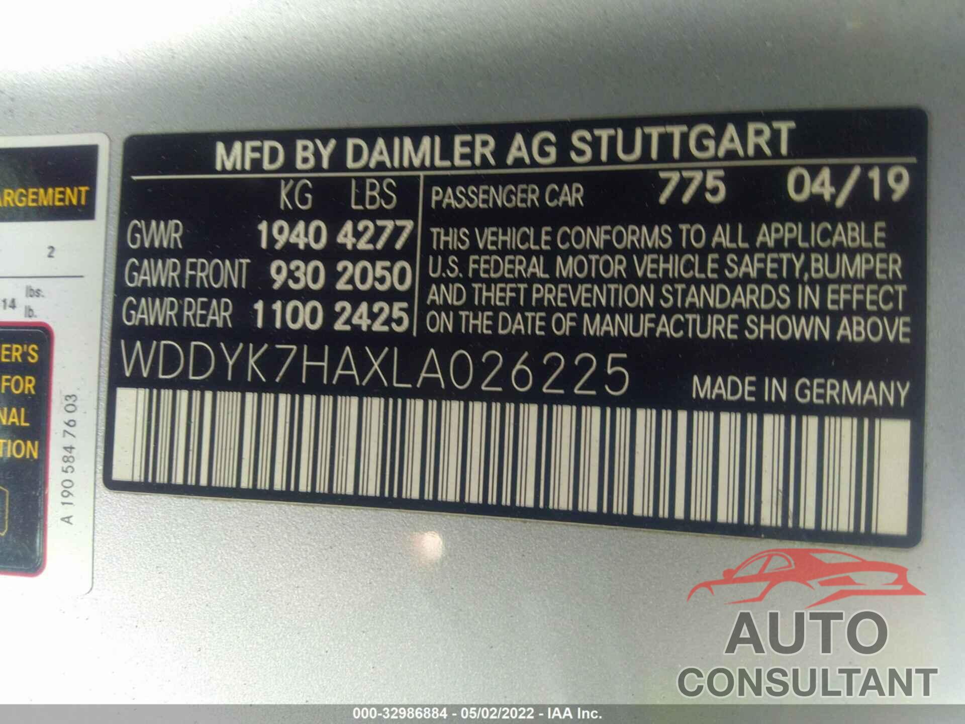 MERCEDES-BENZ AMG GT 2020 - WDDYK7HAXLA026225