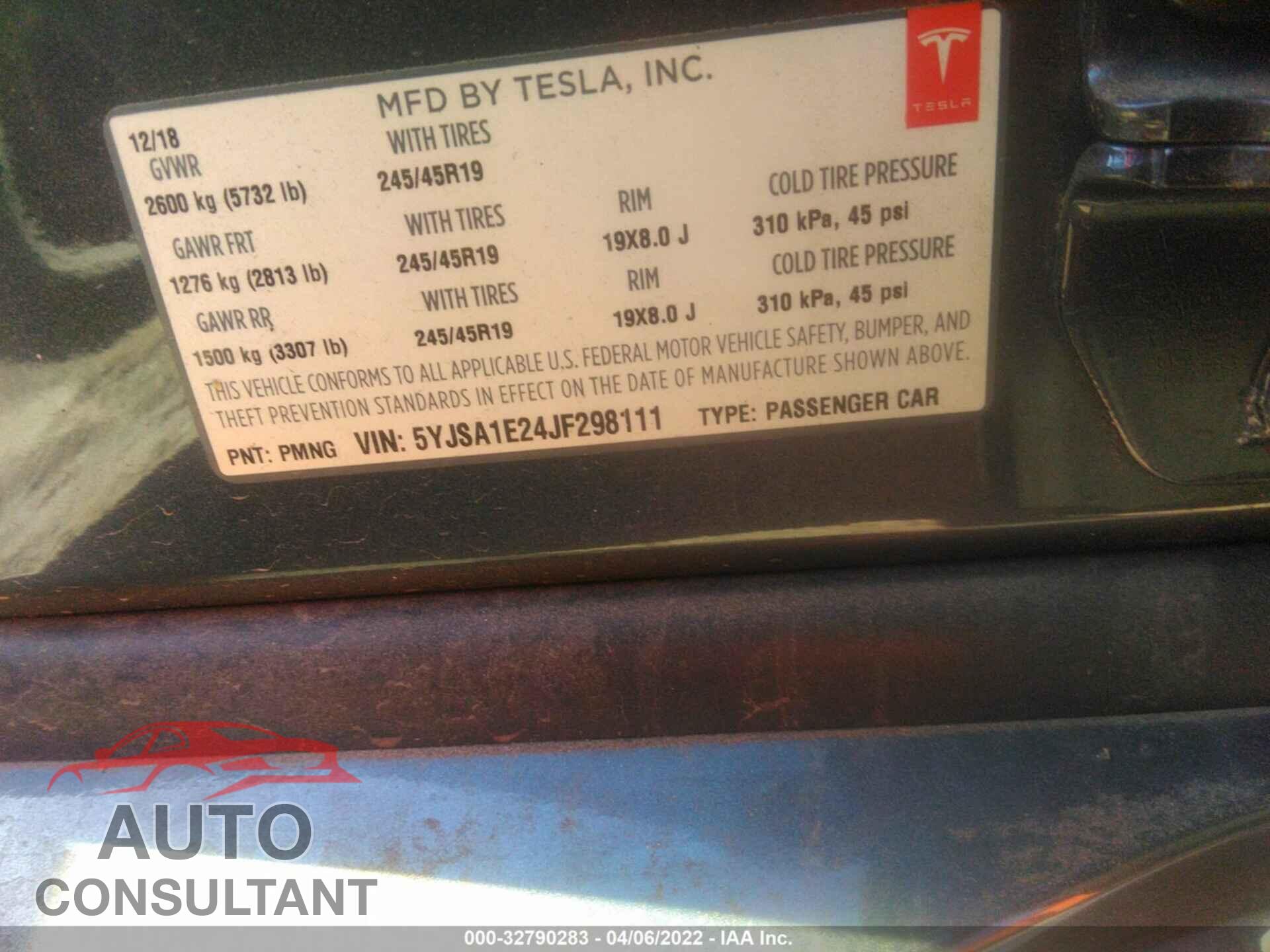 TESLA MODEL S 2018 - 5YJSA1E24JF298111