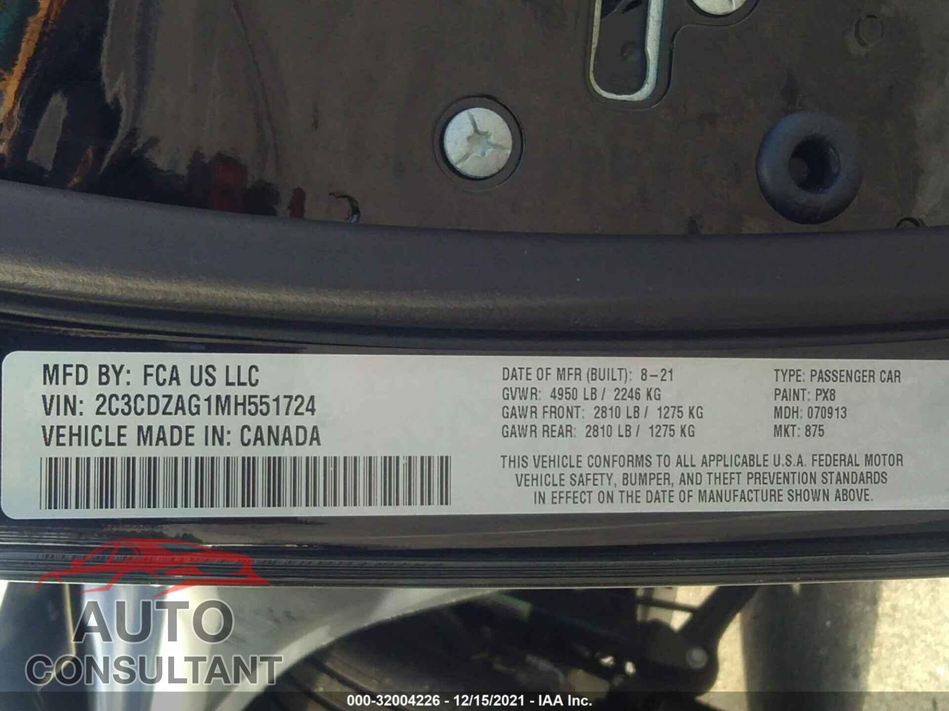 DODGE CHALLENGER 2021 - 2C3CDZAG1MH551724