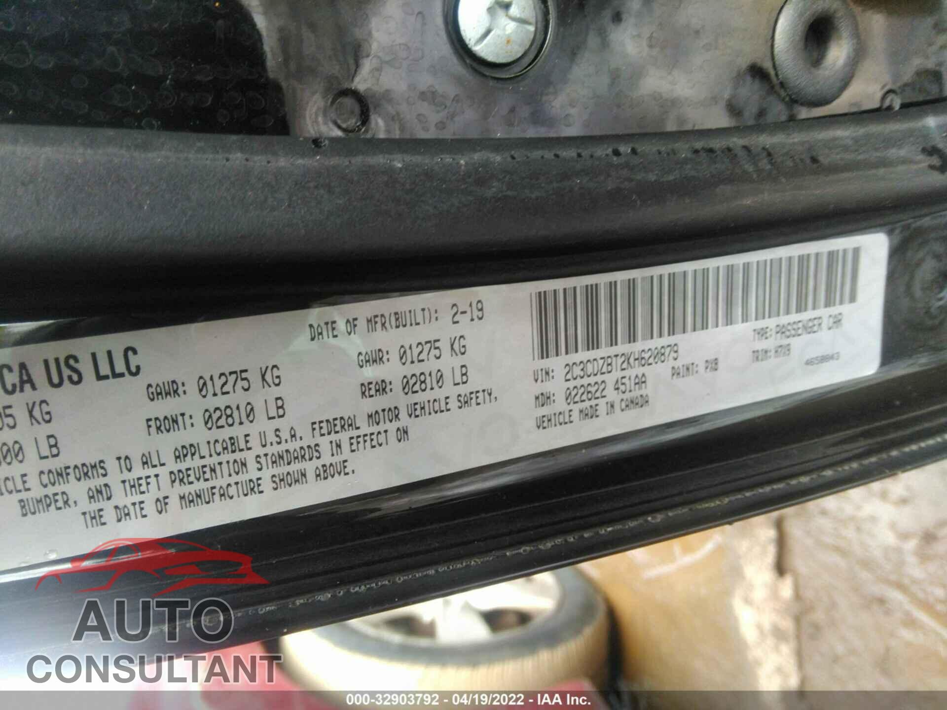 DODGE CHALLENGER 2019 - 2C3CDZBT2KH620879