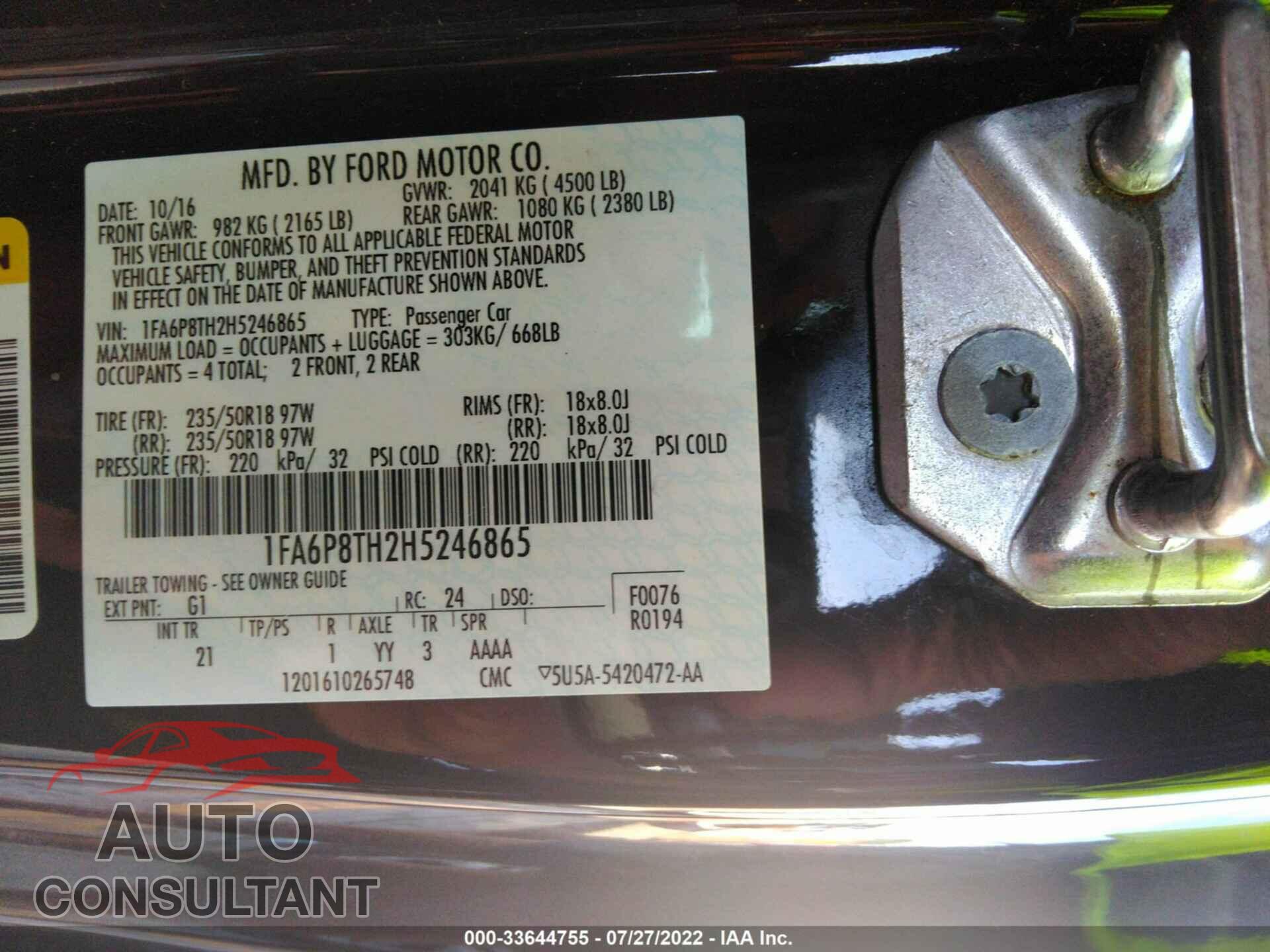 FORD MUSTANG 2017 - 1FA6P8TH2H5246865
