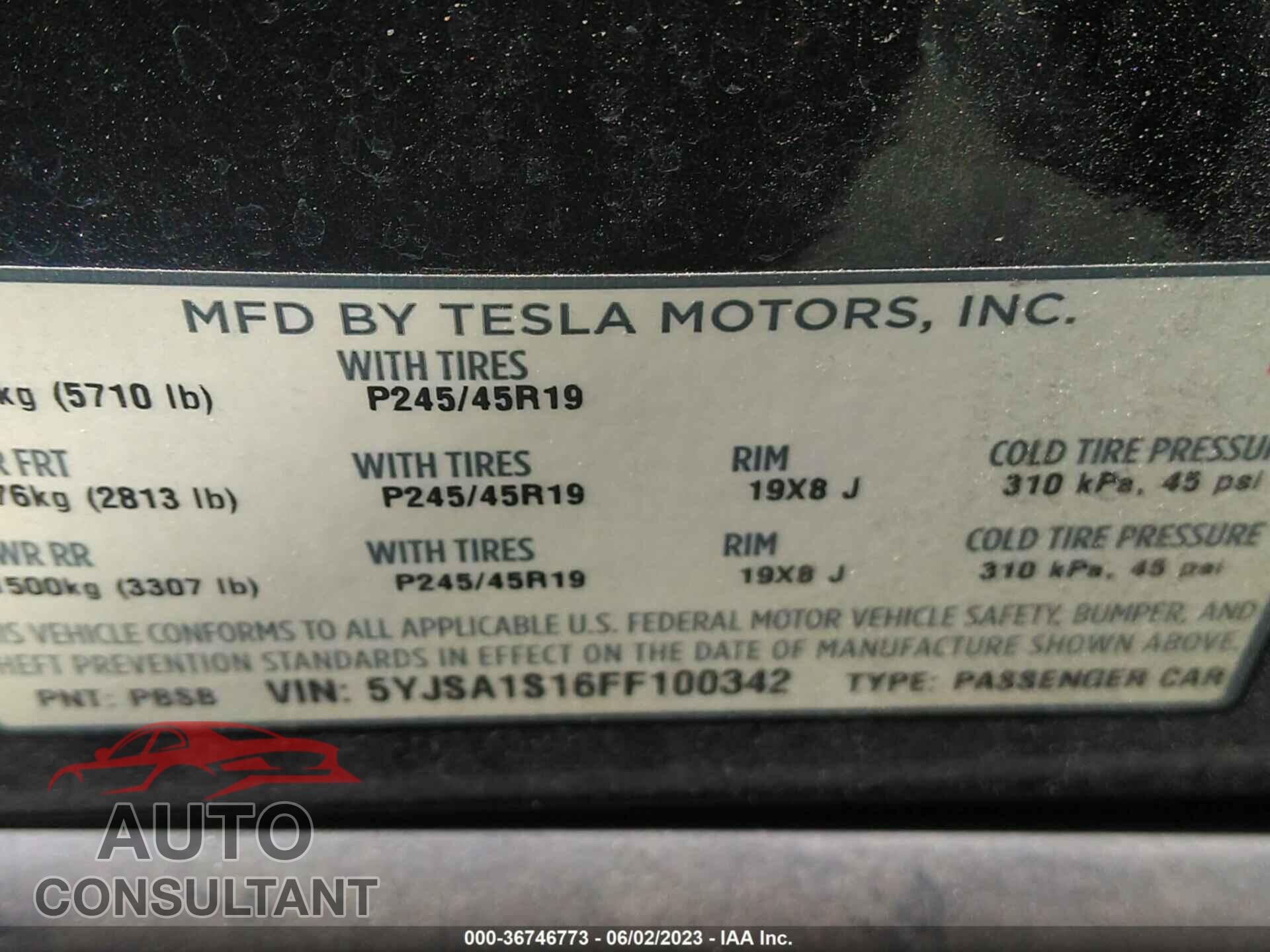 TESLA MODEL S 2015 - 5YJSA1S16FF100342