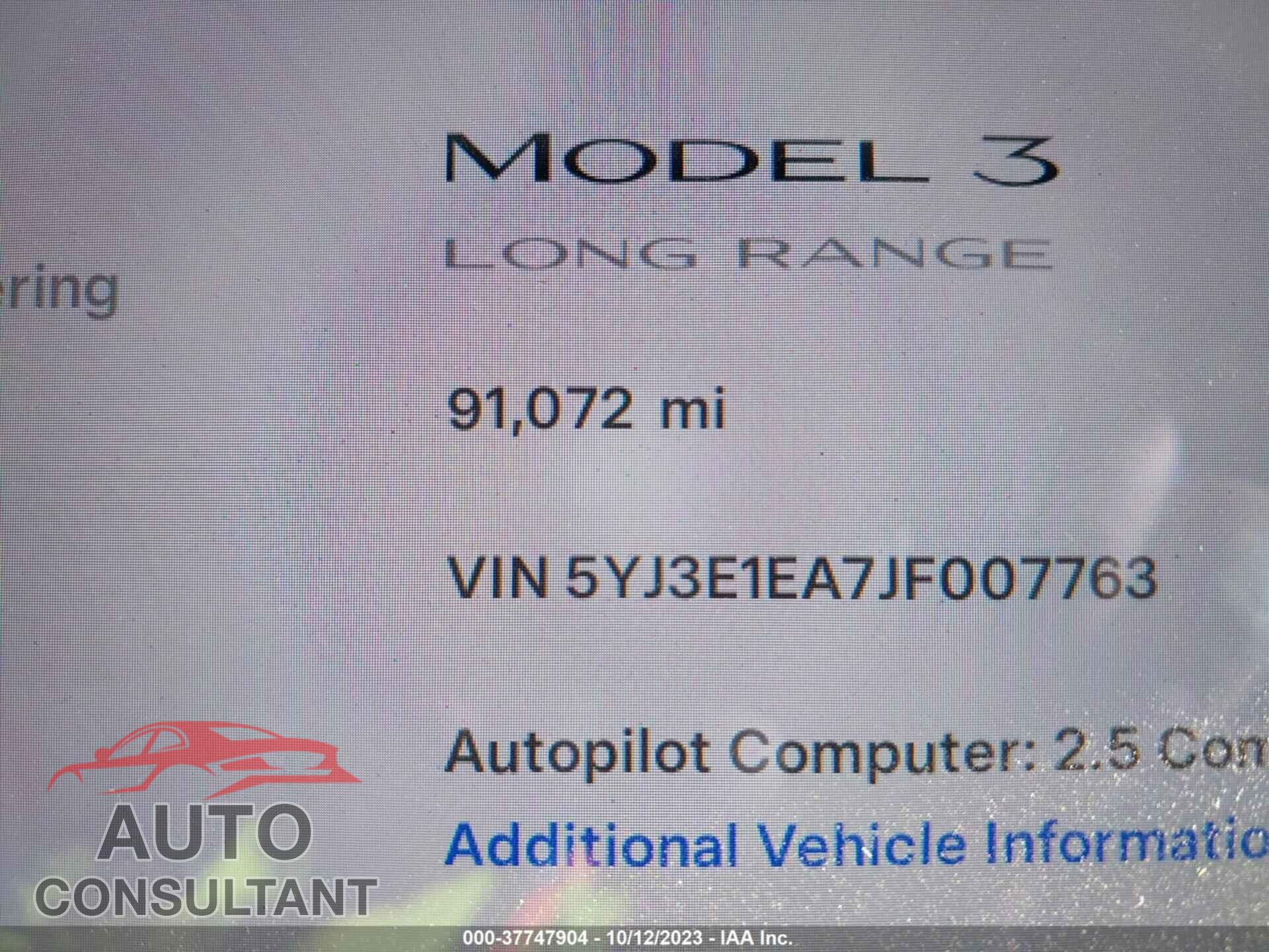TESLA MODEL 3 2018 - 5YJ3E1EA7JF007763