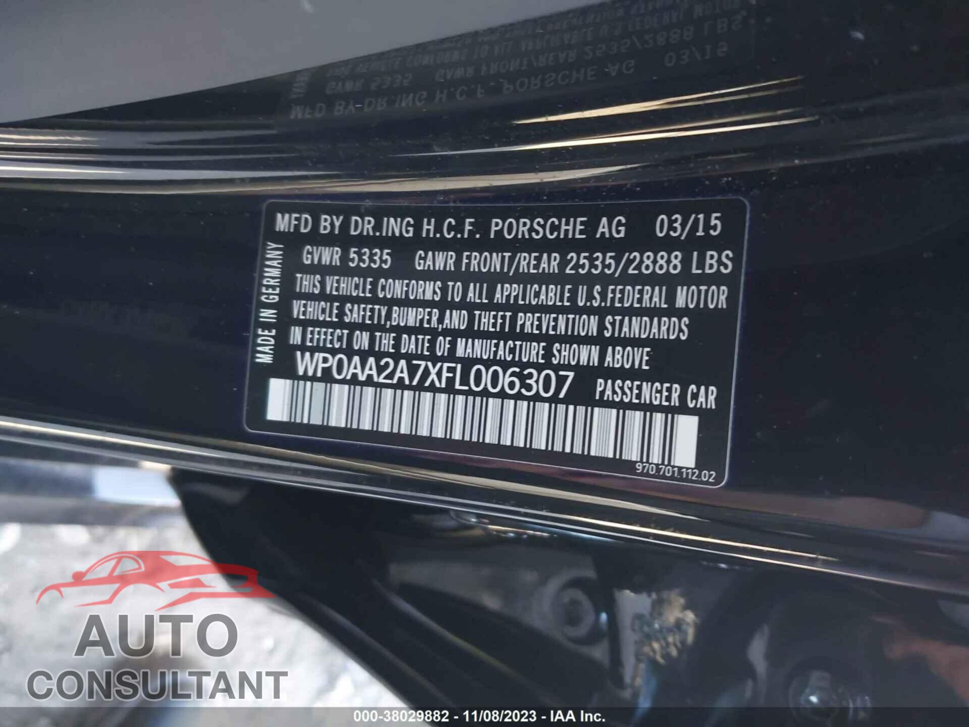 PORSCHE PANAMERA 2015 - WP0AA2A7XFL006307