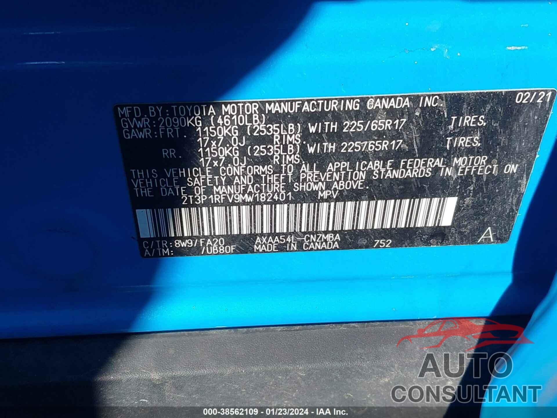 TOYOTA RAV4 2021 - 2T3P1RFV9MW182401