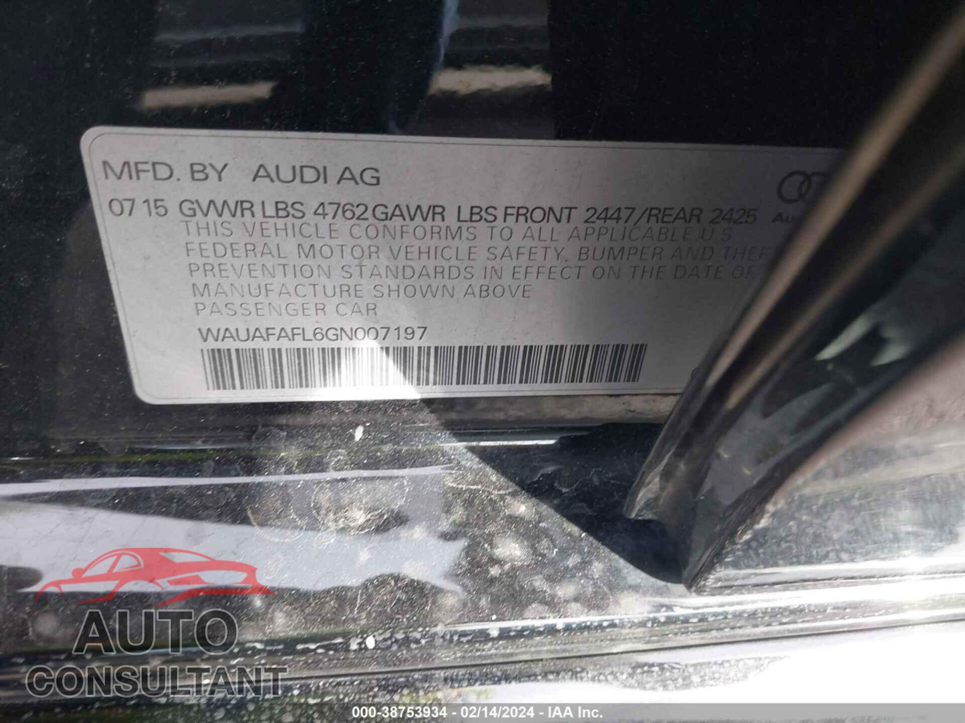 AUDI A4 2016 - WAUAFAFL6GN007197