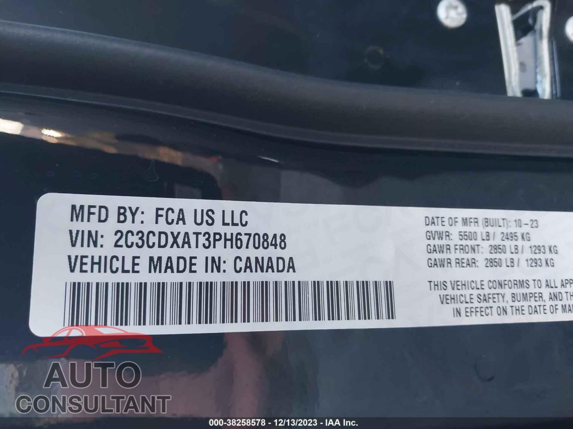 DODGE CHARGER 2023 - 2C3CDXAT3PH670848