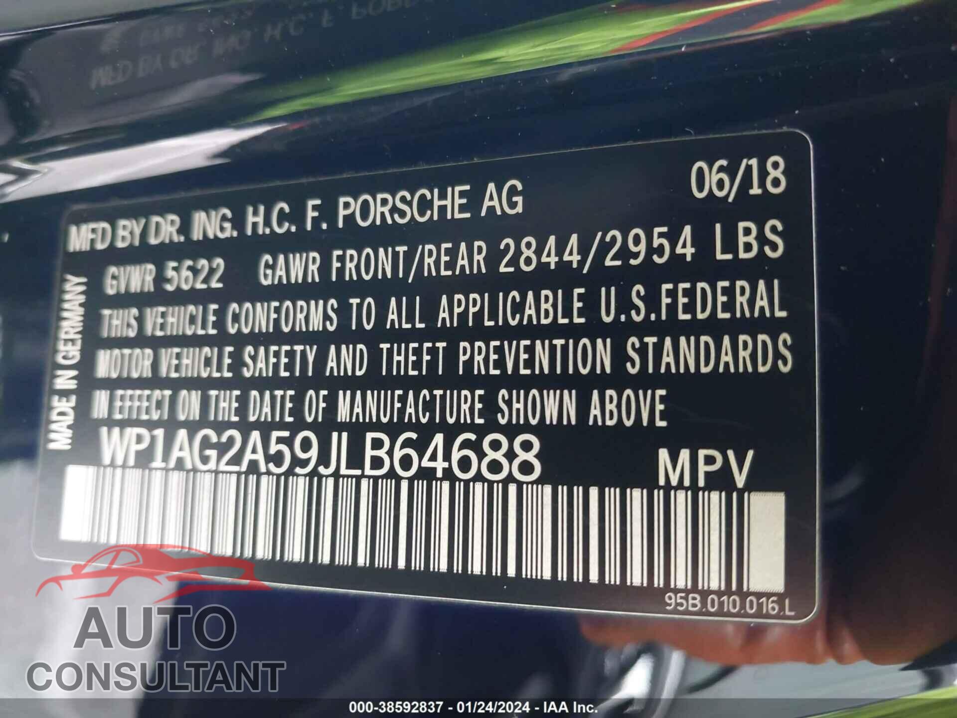 PORSCHE MACAN 2018 - WP1AG2A59JLB64688