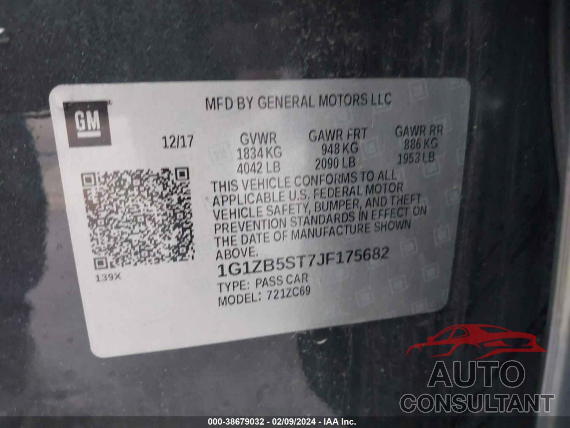 CHEVROLET MALIBU 2018 - 1G1ZB5ST7JF175682