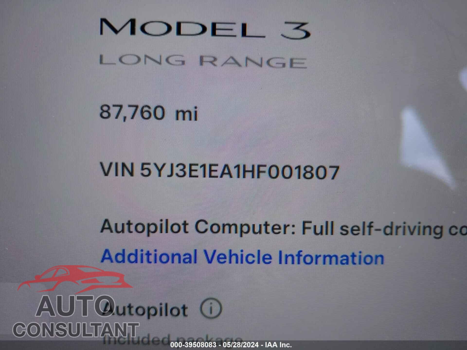 TESLA MODEL 3 2017 - 5YJ3E1EA1HF001807