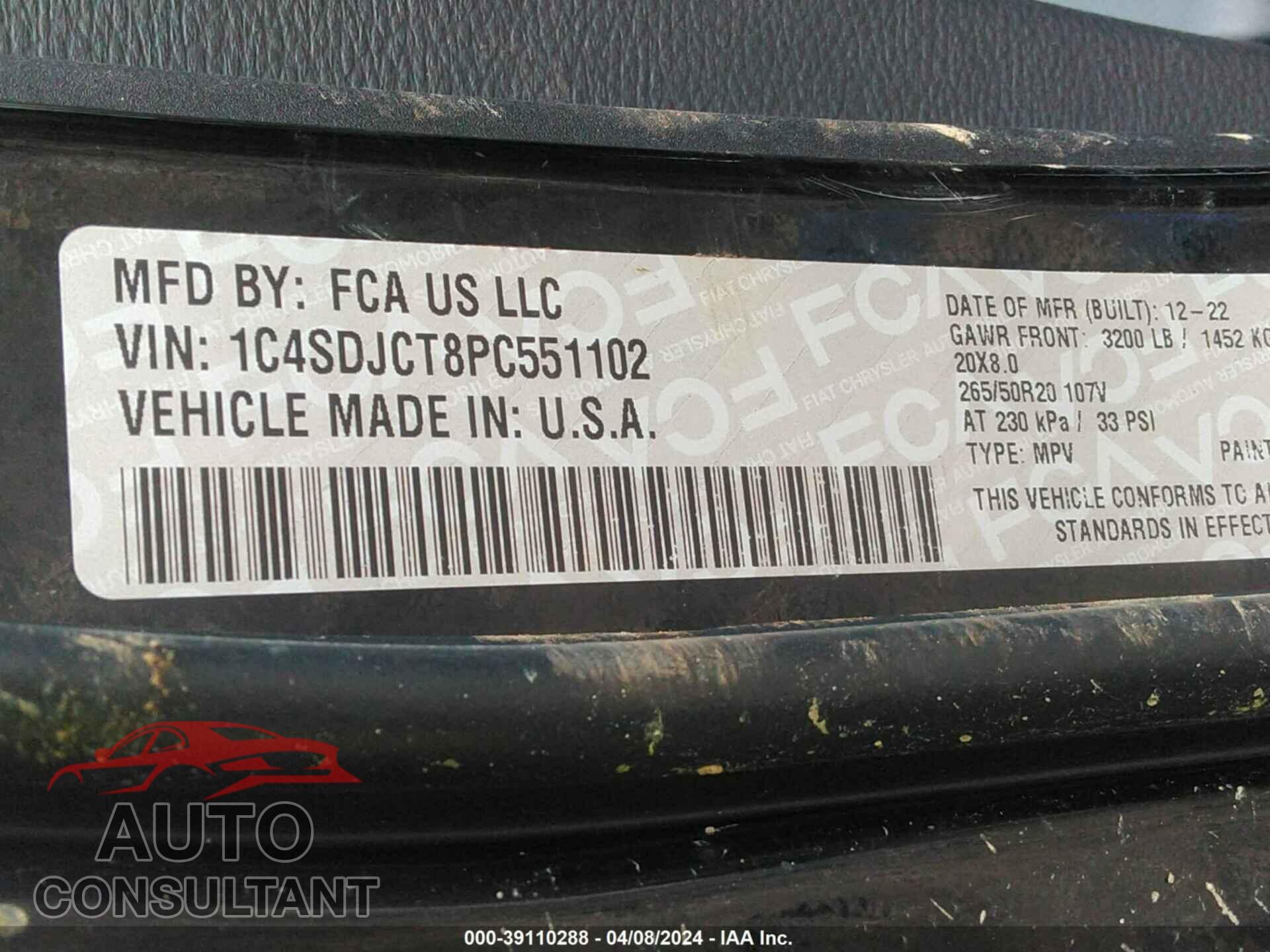 DODGE DURANGO 2023 - 1C4SDJCT8PC551102