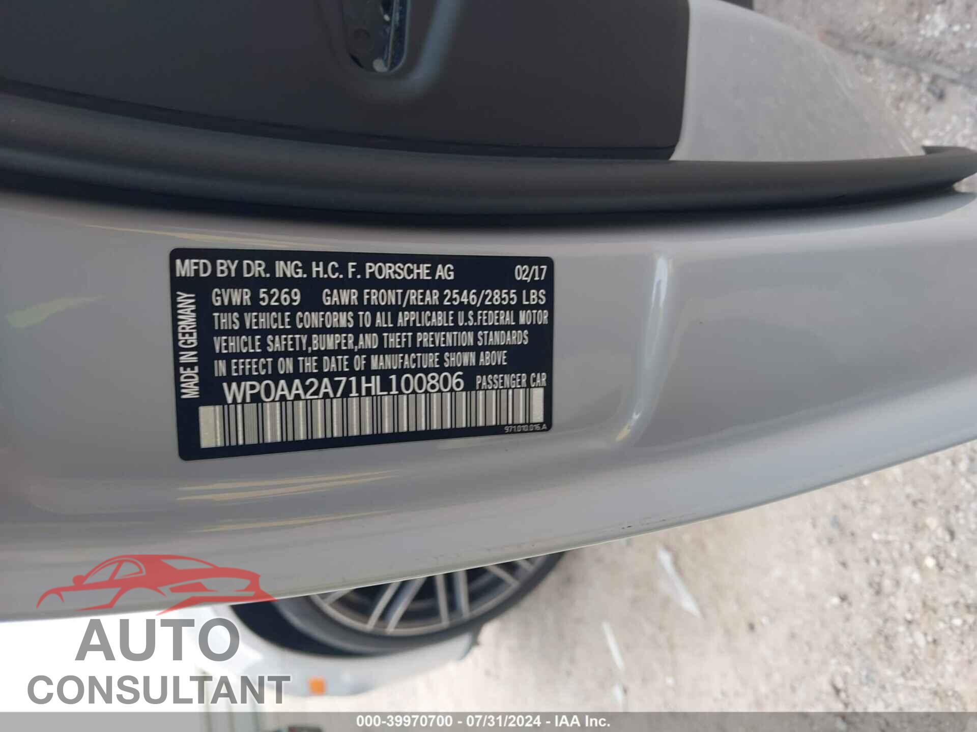 PORSCHE PANAMERA 2017 - WP0AA2A71HL100806