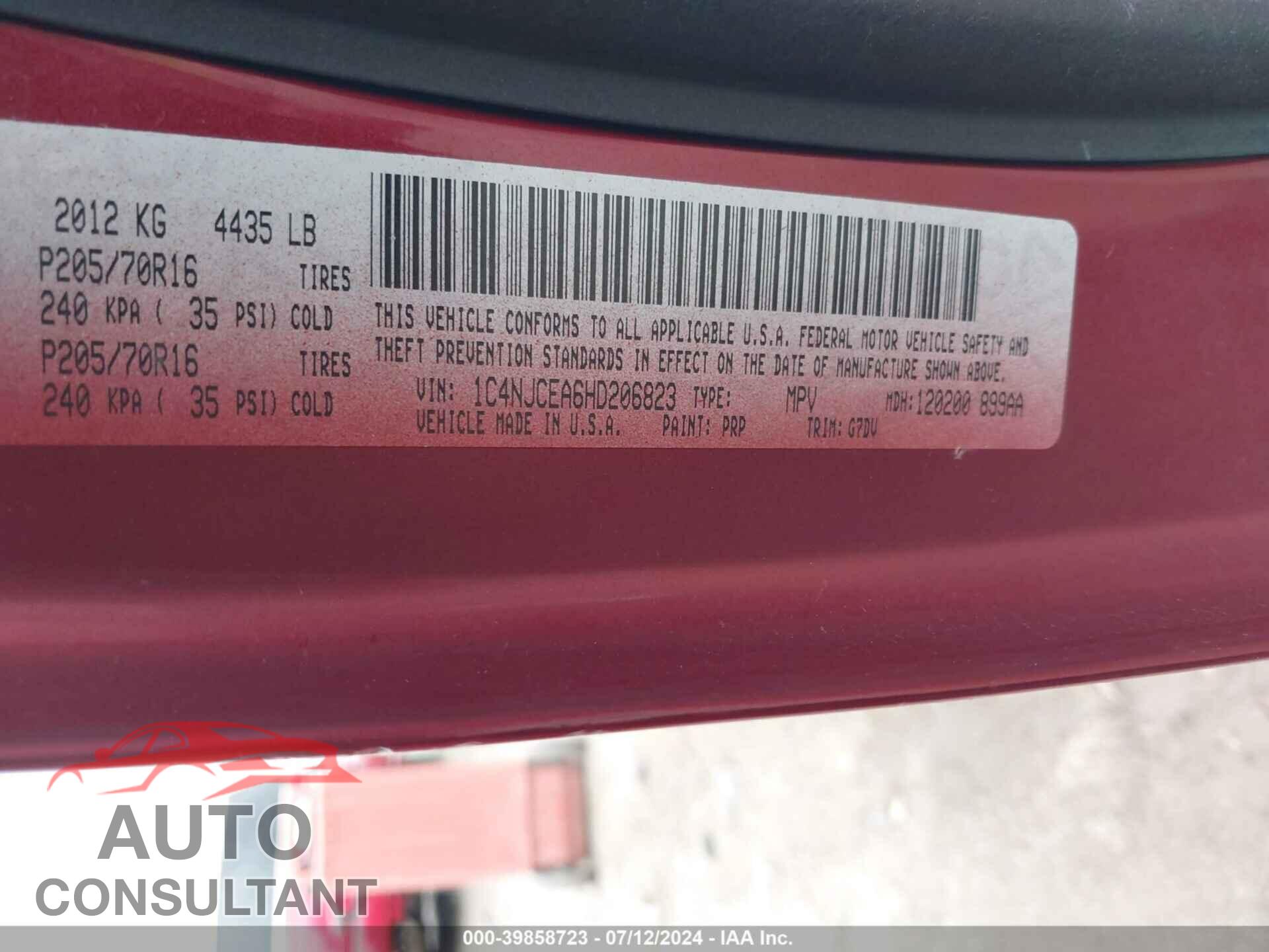 JEEP COMPASS 2017 - 1C4NJCEA6HD206823