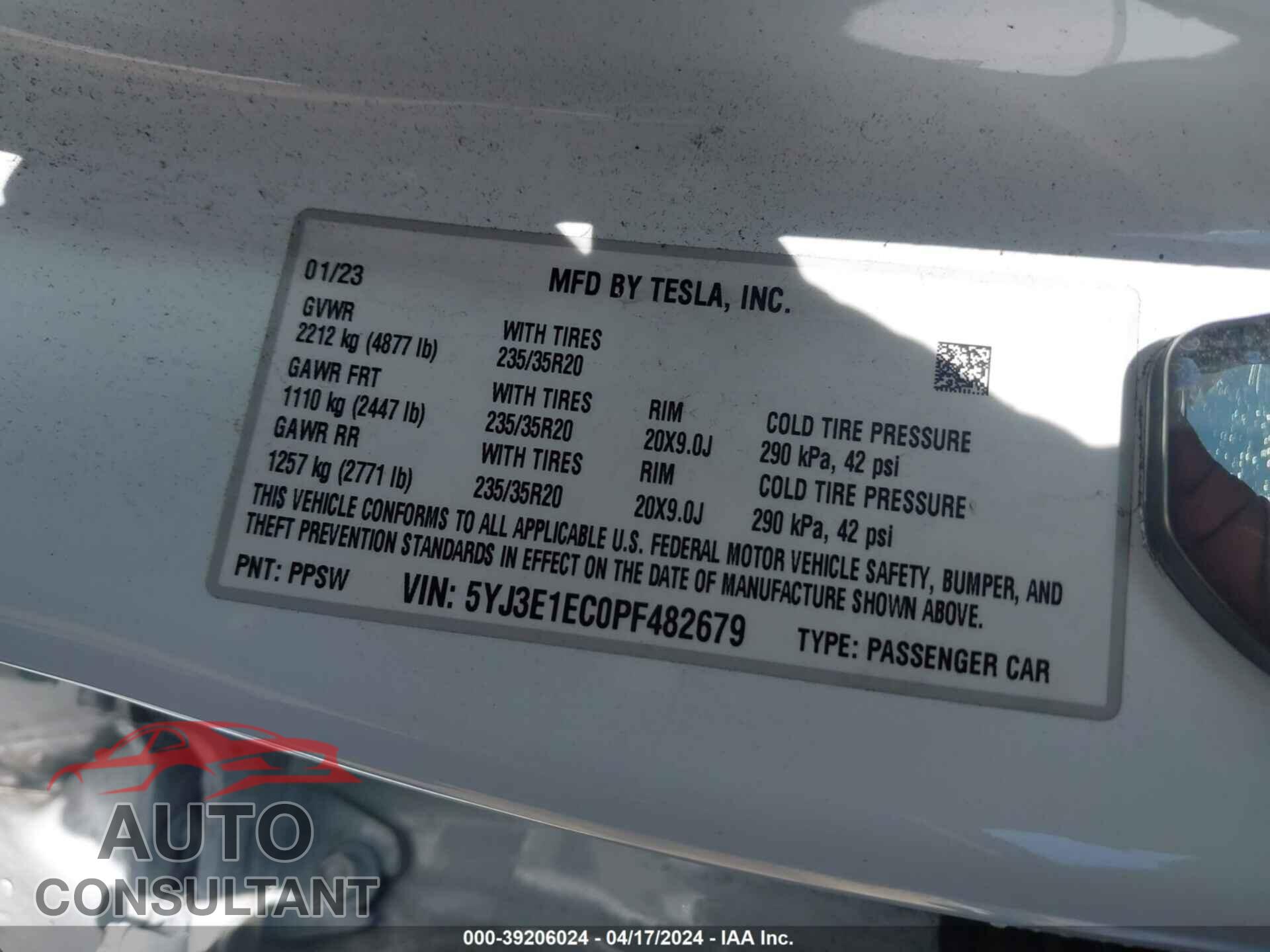 TESLA MODEL 3 2023 - 5YJ3E1EC0PF482679