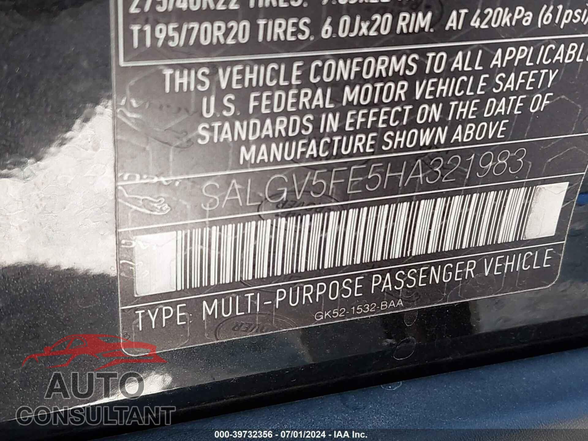 LAND ROVER RANGE ROVER 2017 - SALGV5FE5HA321983
